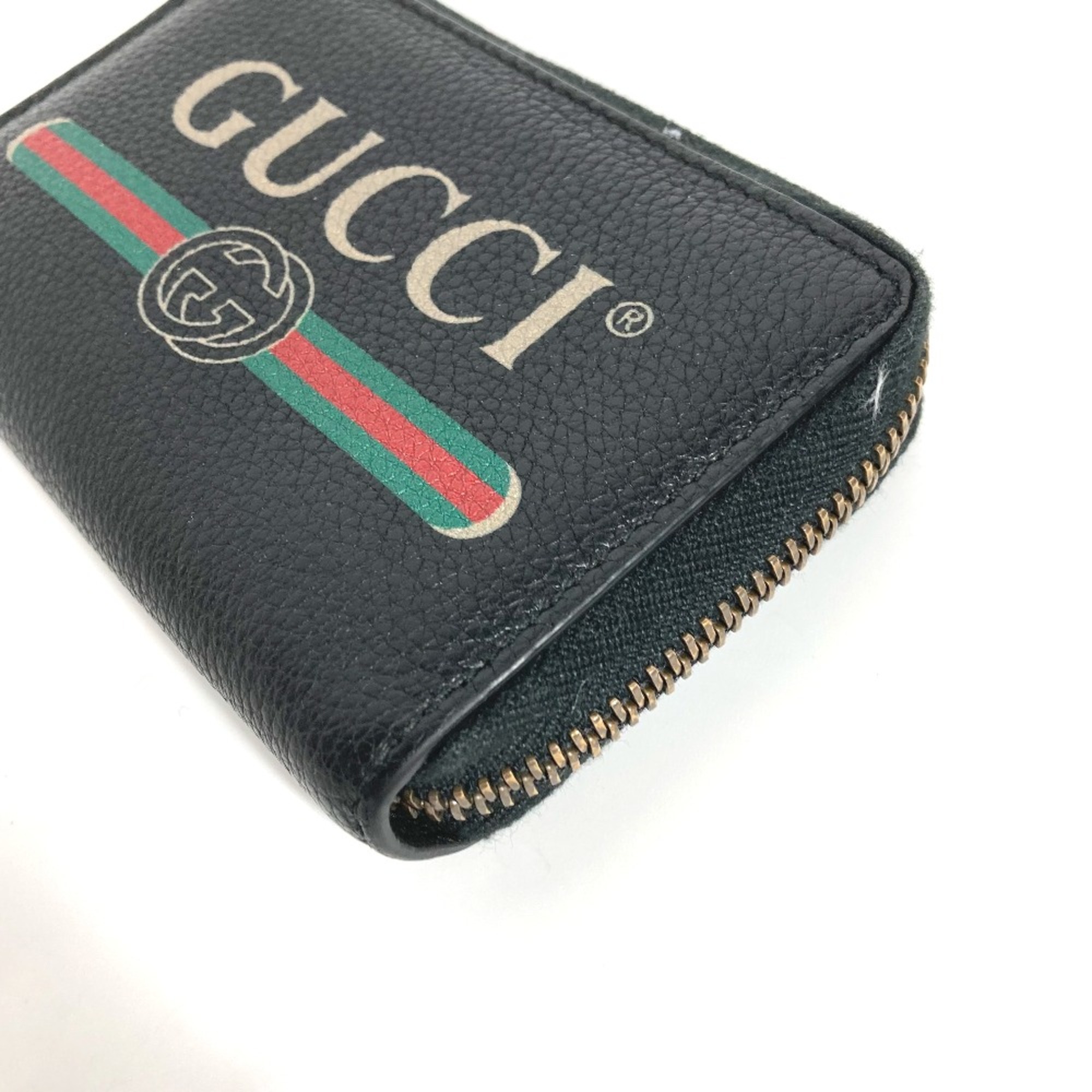 Gucci 496319 Coin Compartment Wallet Zip Around coin purse Black