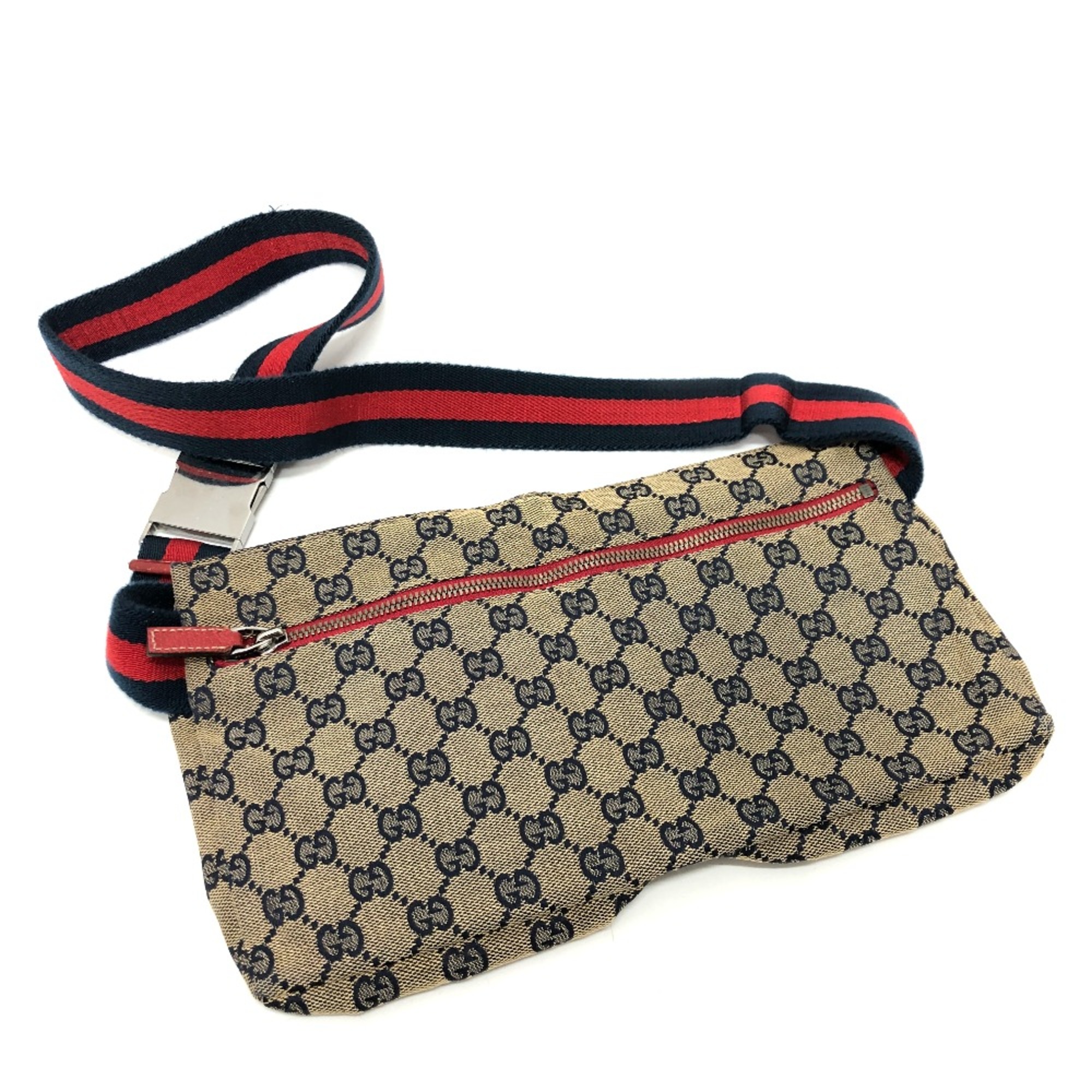 Gucci 28566 GG body bag bag Waist Pouch Navy Red/SilverHardware