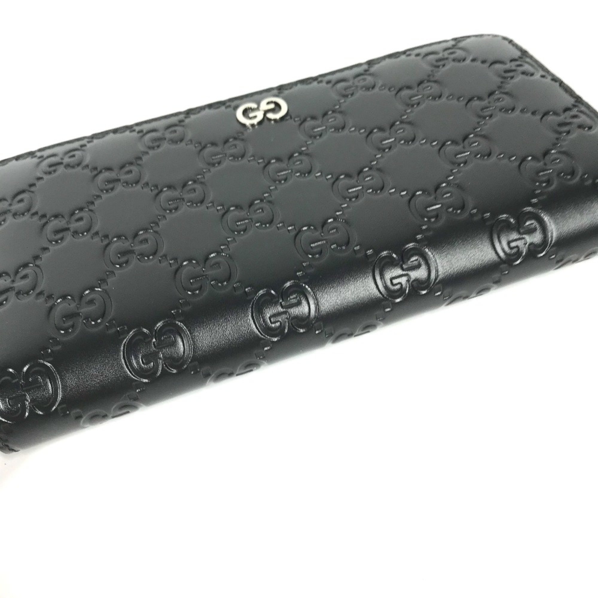 Gucci 473928 GG long wallet Zip Around Long Wallet Black Silver