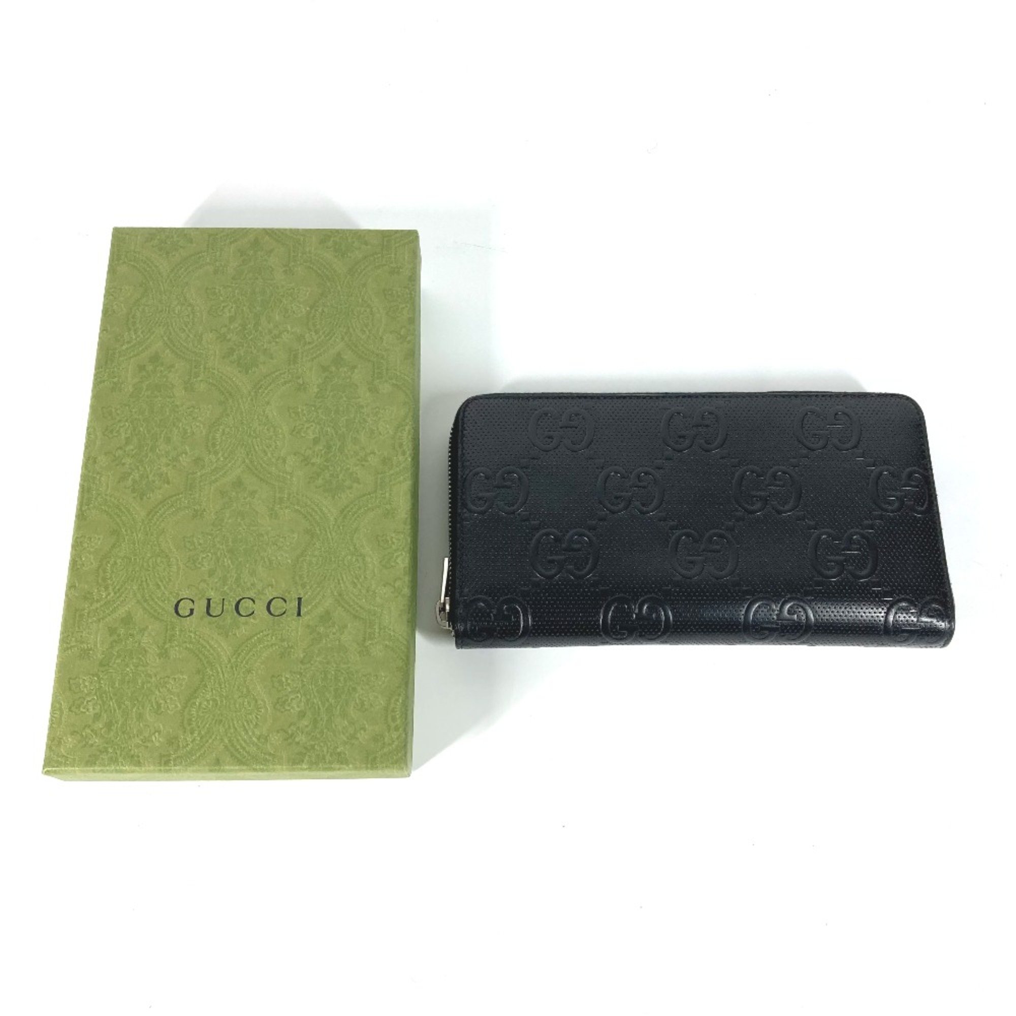 Gucci 625563 GG embossed long wallet Organizer Zip Around Long Wallet Black