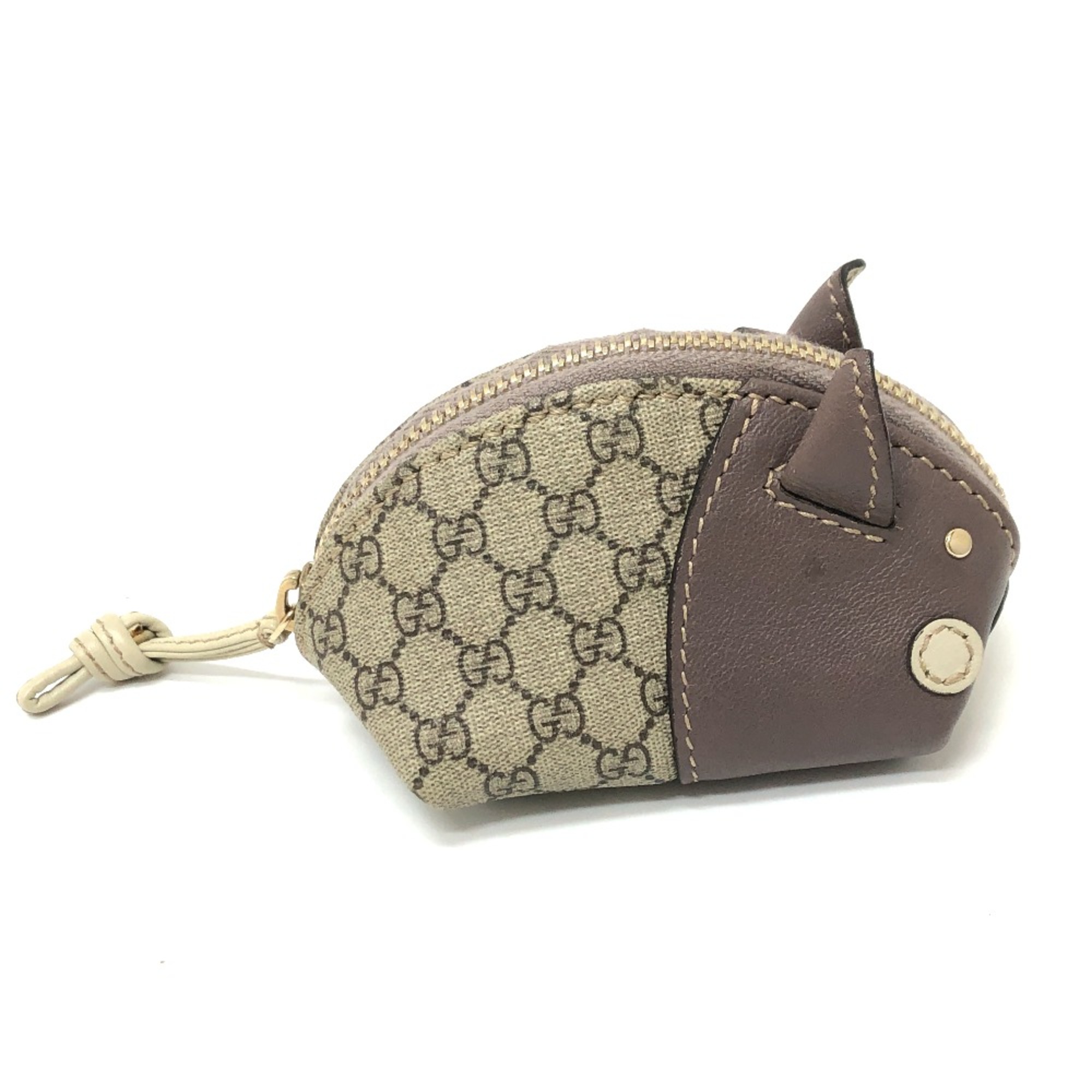 Gucci 256864 GG Pig mini pouch coin purse Brown SilverHardware