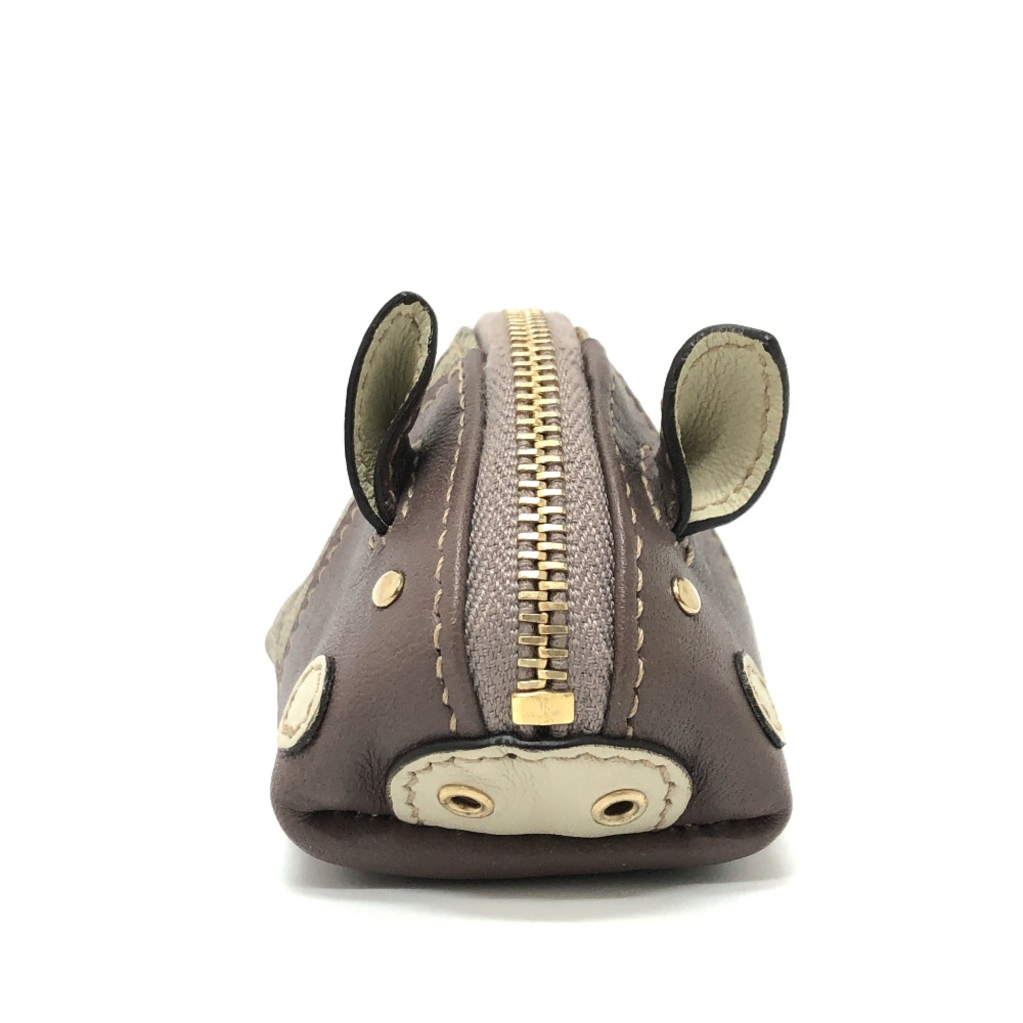 Gucci 256864 GG Pig mini pouch coin purse Brown SilverHardware