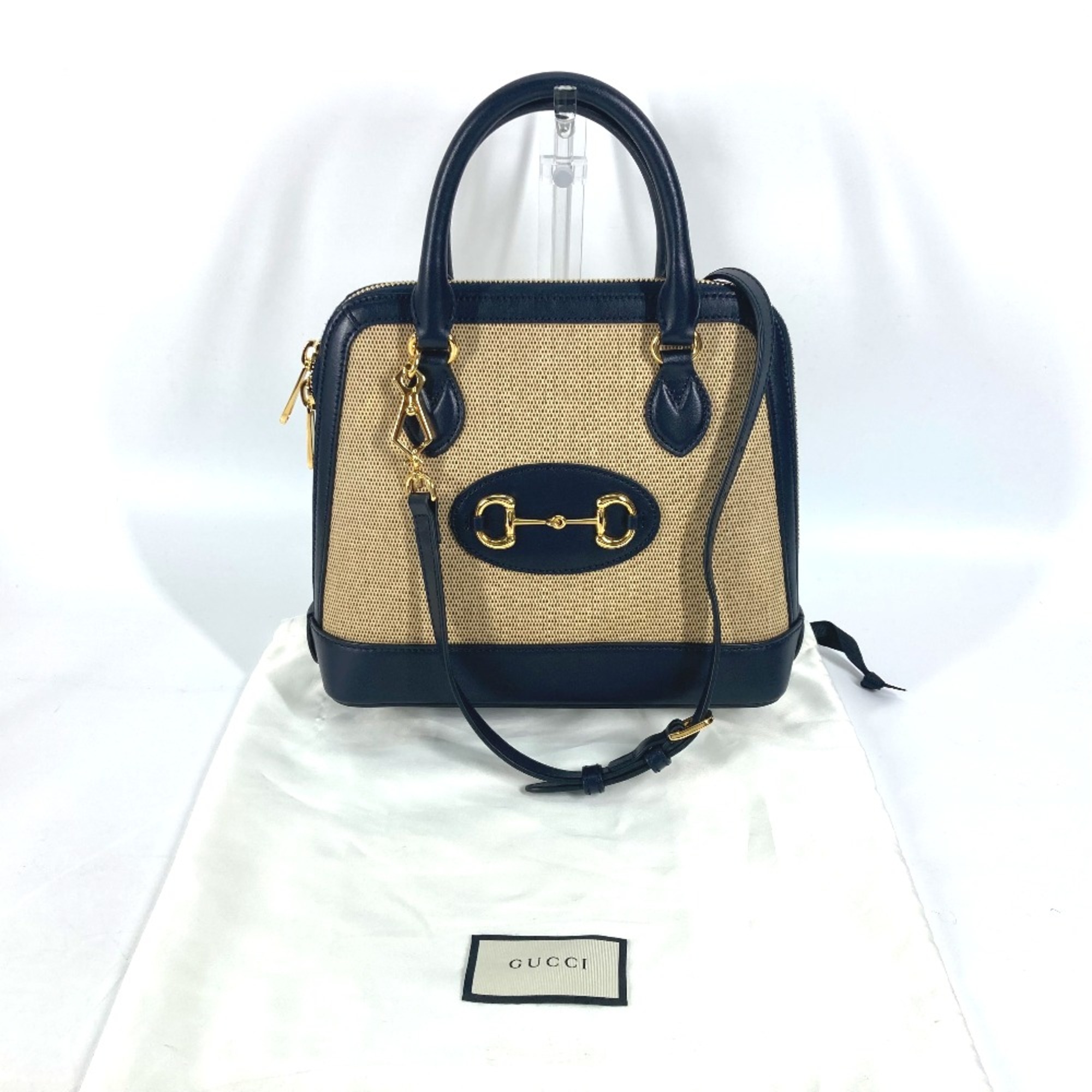 Gucci 621220 Horsebit 1955 2WAY Shoulder Bag Shoulder bag Crossbody Hand Bag Beige x dark navy