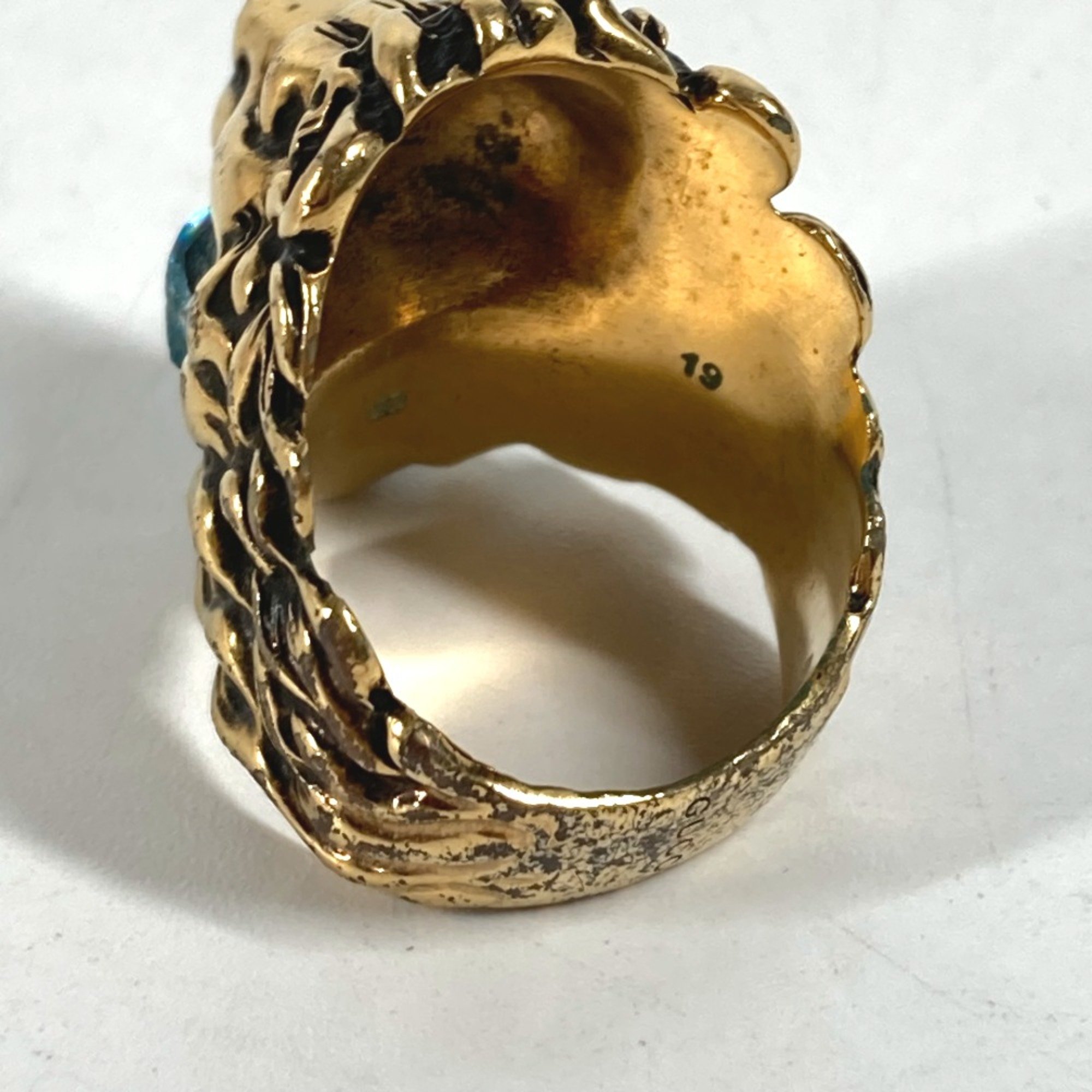 Gucci 402763 Lion Animal Accessories Ring Gold Light blue