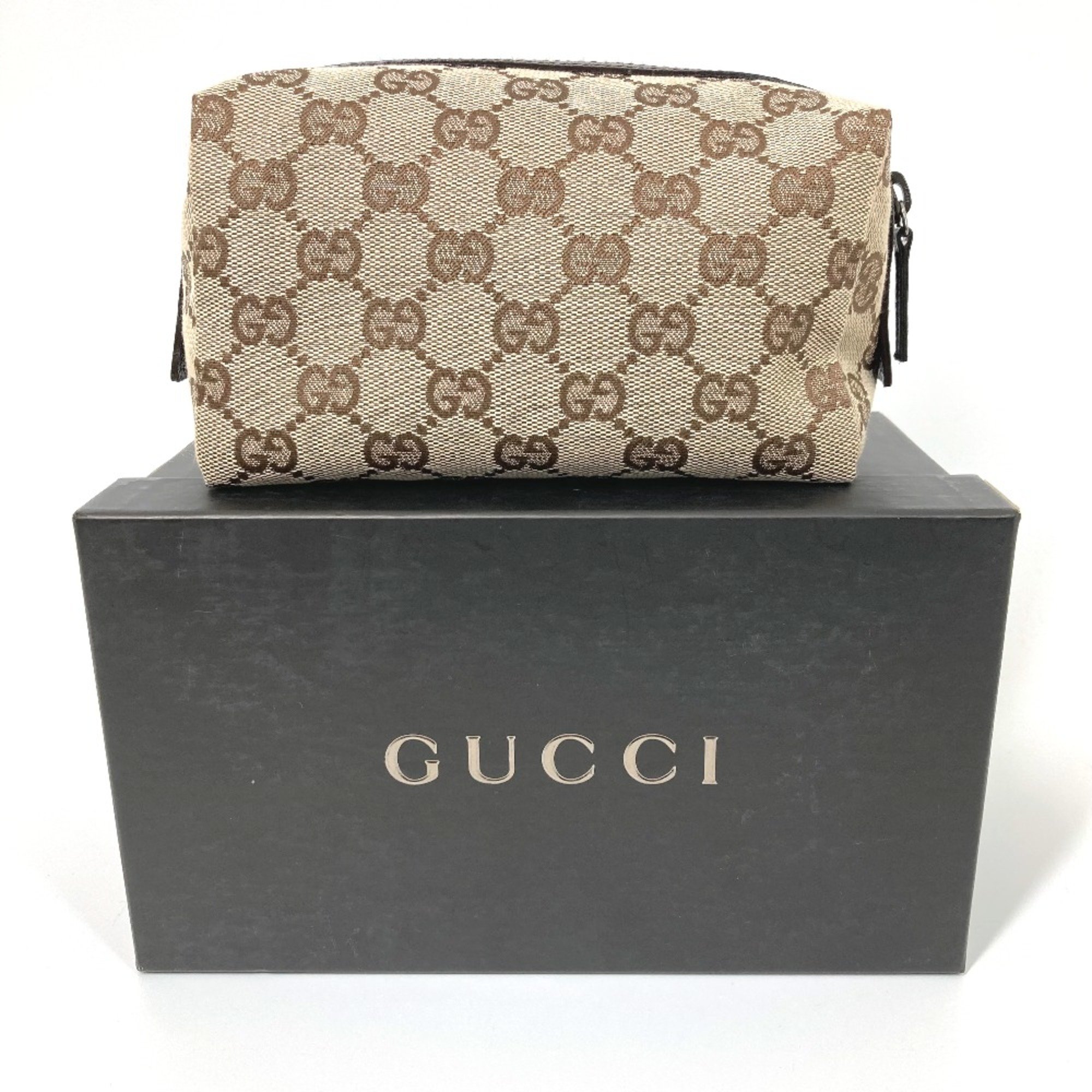 Gucci 29595 Makeup Pouch Cosmetics Pouch Pouch Beige x Dark Brown