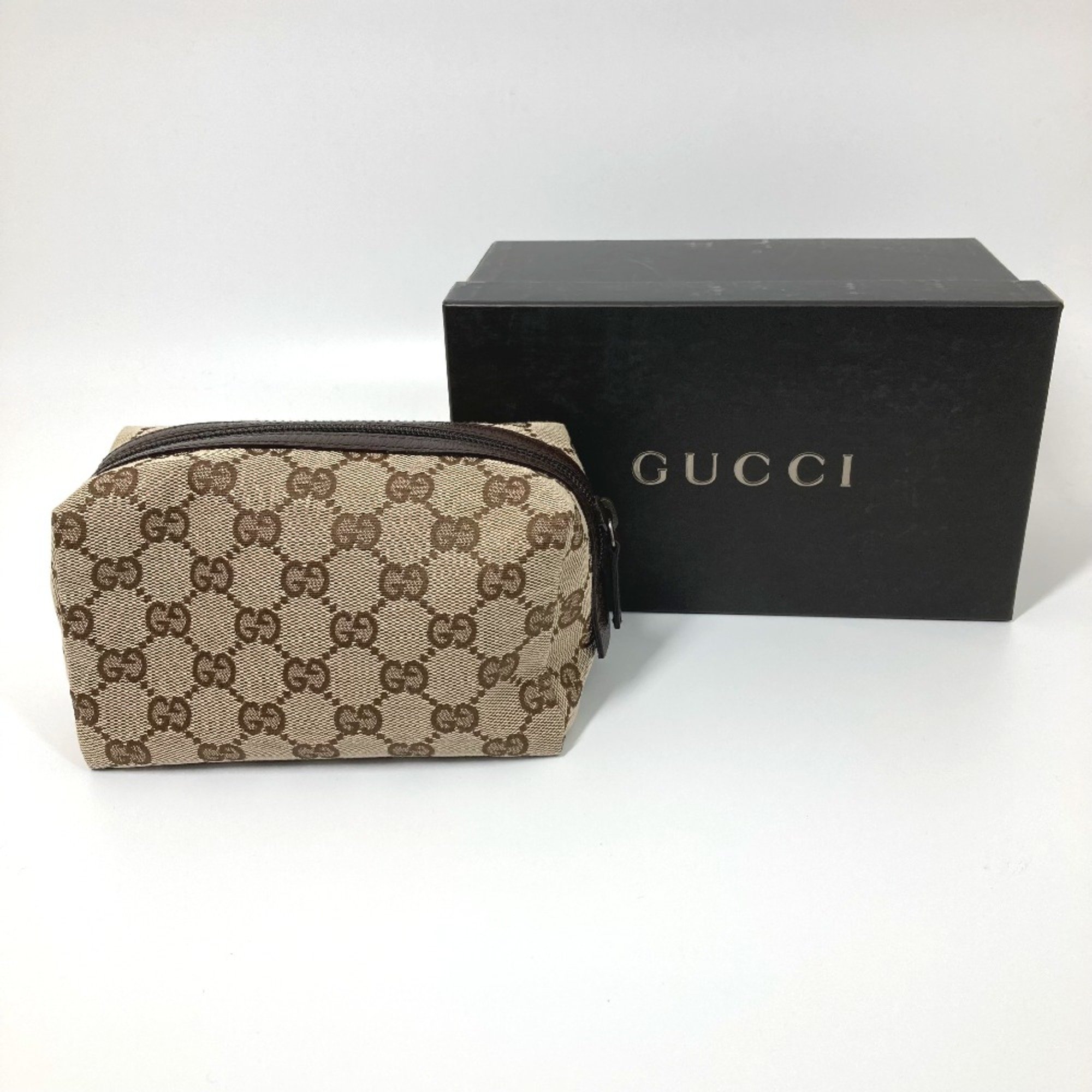 Gucci 29595 Makeup Pouch Cosmetics Pouch Pouch Beige x Dark Brown