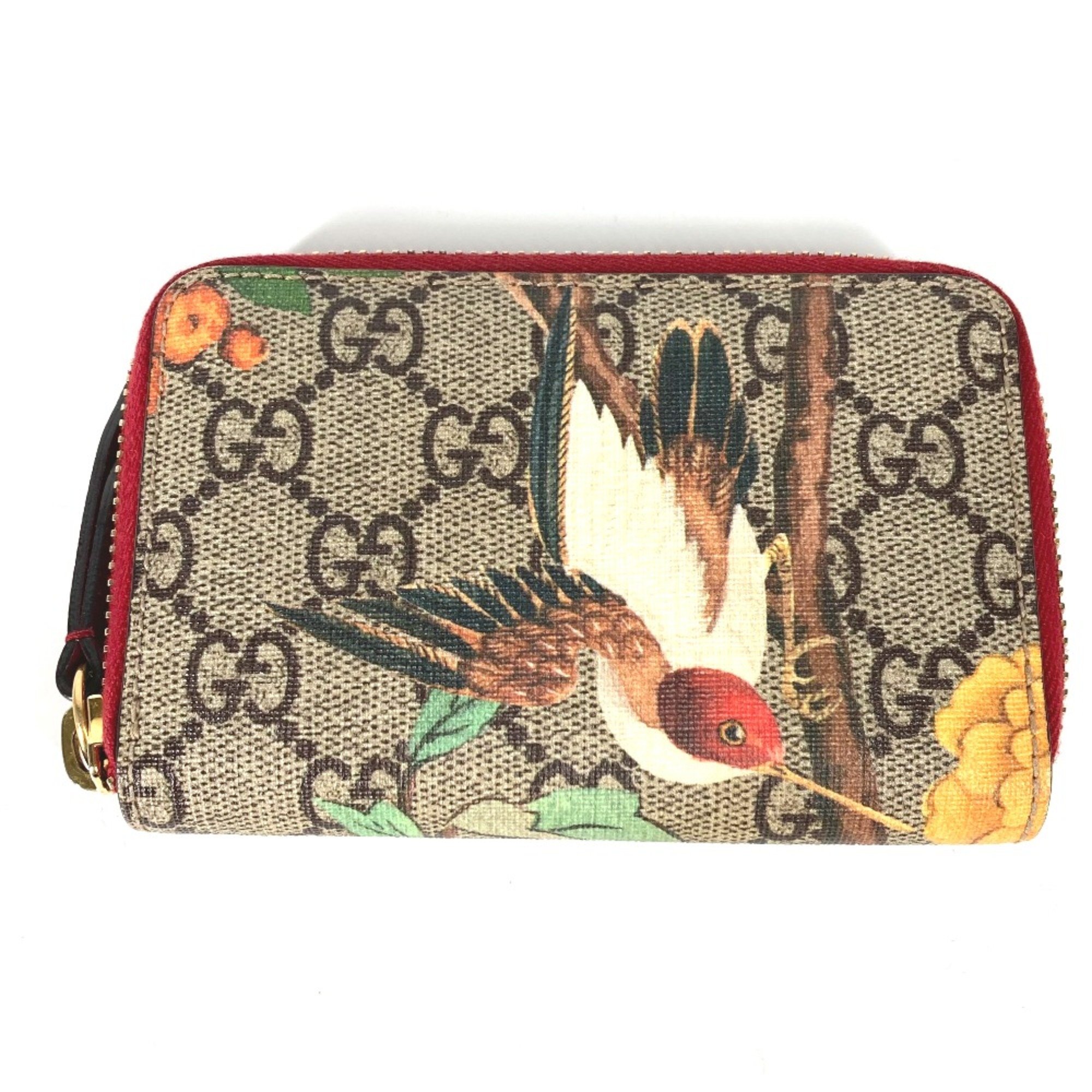 Gucci 424897 GG Supreme Coin Compartment Wallet Zip Around coin purse Red Beige