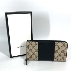 Gucci 451249 GG Supreme Zip Around Long Wallet Beige Black