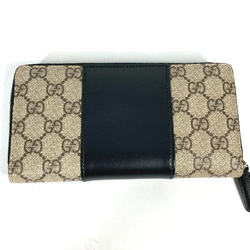 Gucci 451249 GG Supreme Zip Around Long Wallet Beige Black