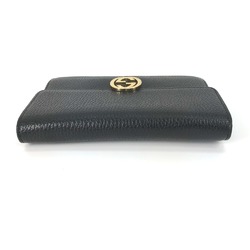 Gucci 510314 Interlocking G 2WAY Clutch Crossbody Long Wallet Shoulder Bag Black Gold