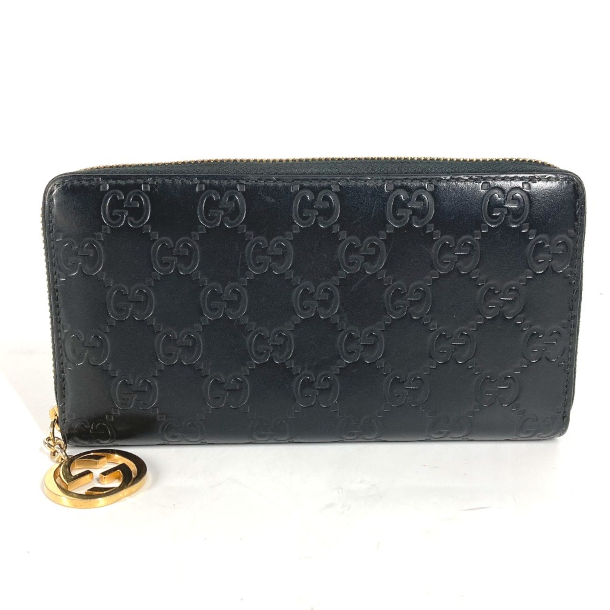 Gucci 409342 Guccissima GG Long wallet Zip Around Long Wallet Black