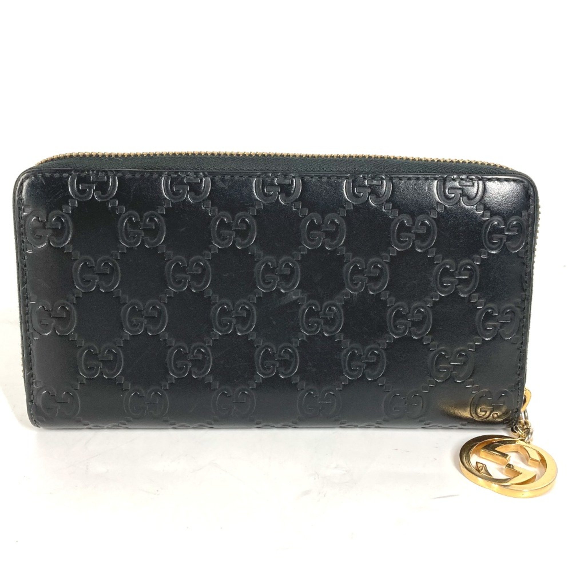 Gucci 409342 Guccissima GG Long wallet Zip Around Long Wallet Black