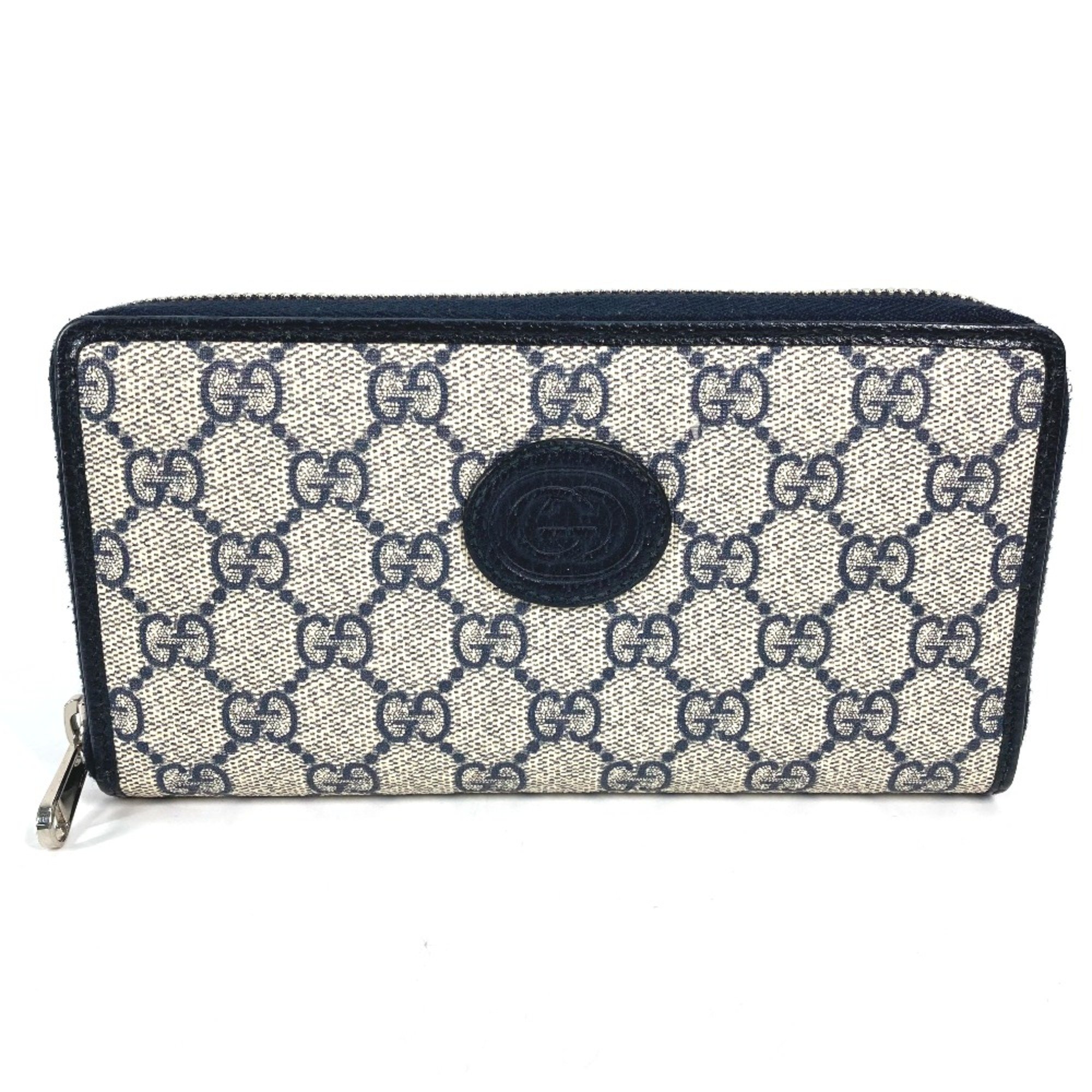 Gucci 673003 Guccissima Zip Around Long Wallet Navy Beige