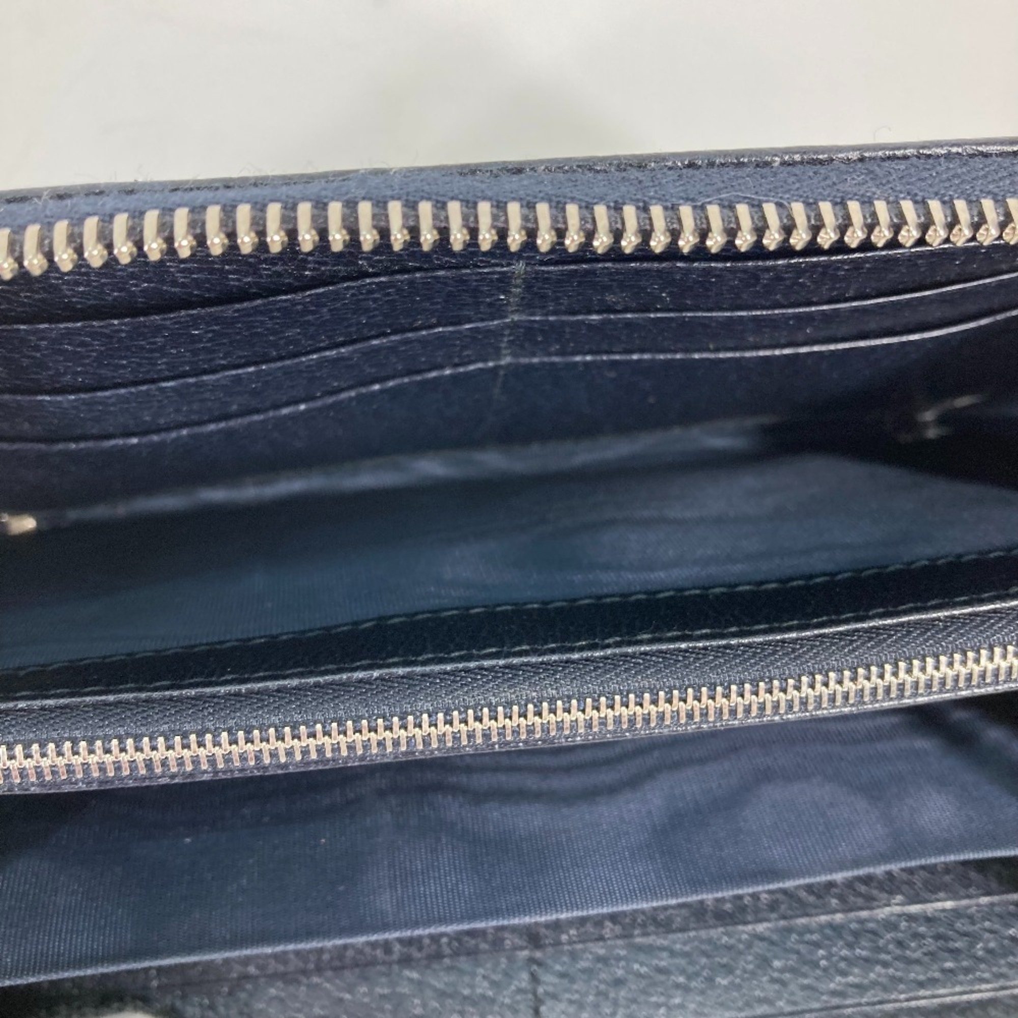 Gucci 673003 Guccissima Zip Around Long Wallet Navy Beige