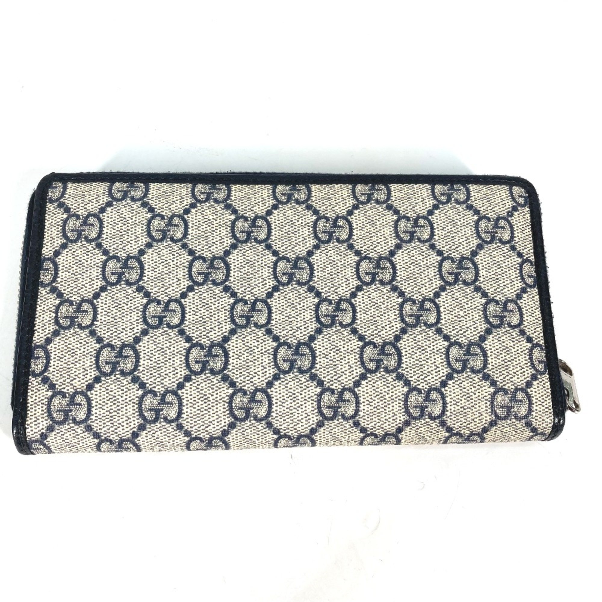 Gucci 673003 Guccissima Zip Around Long Wallet Navy Beige