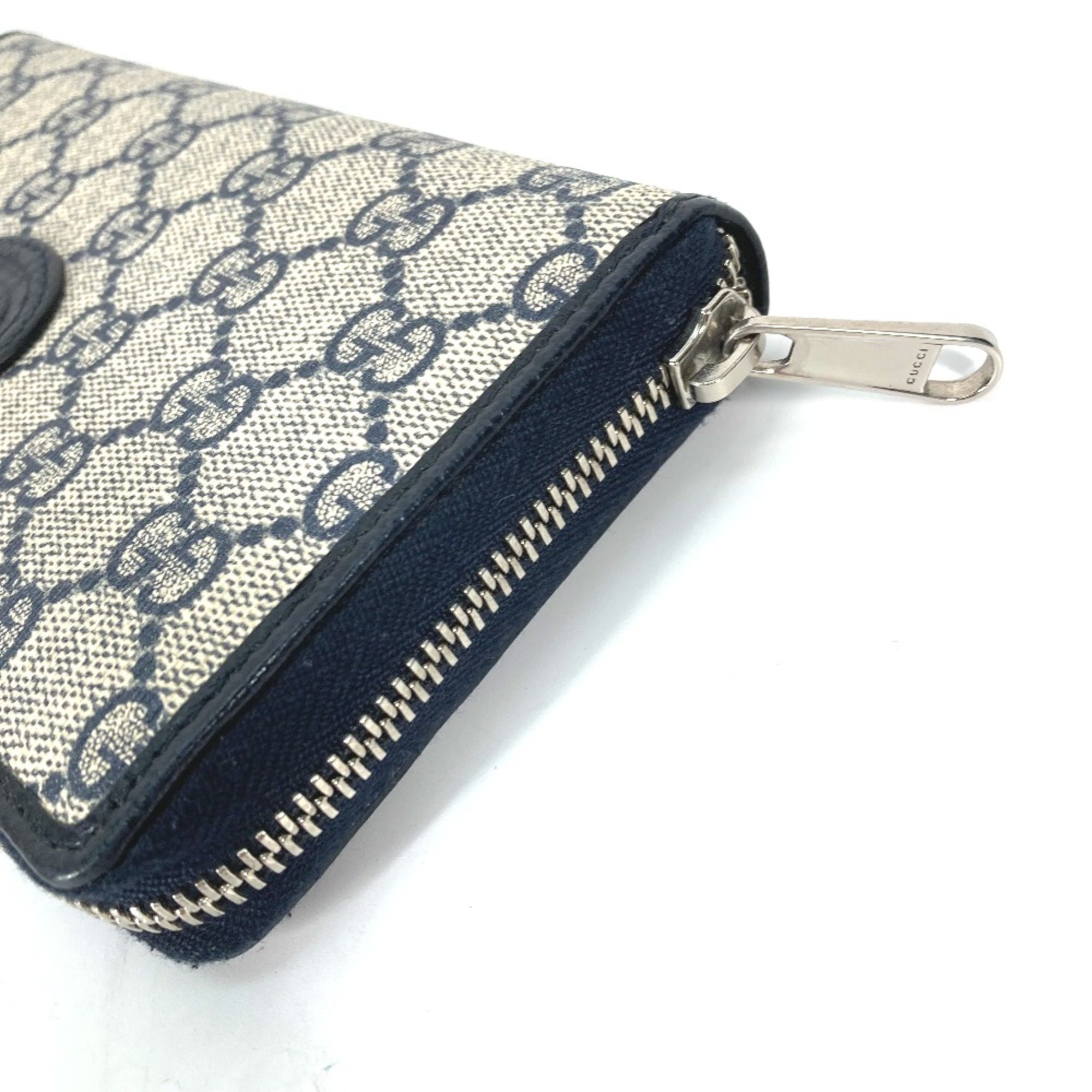 Gucci 673003 Guccissima Zip Around Long Wallet Navy Beige