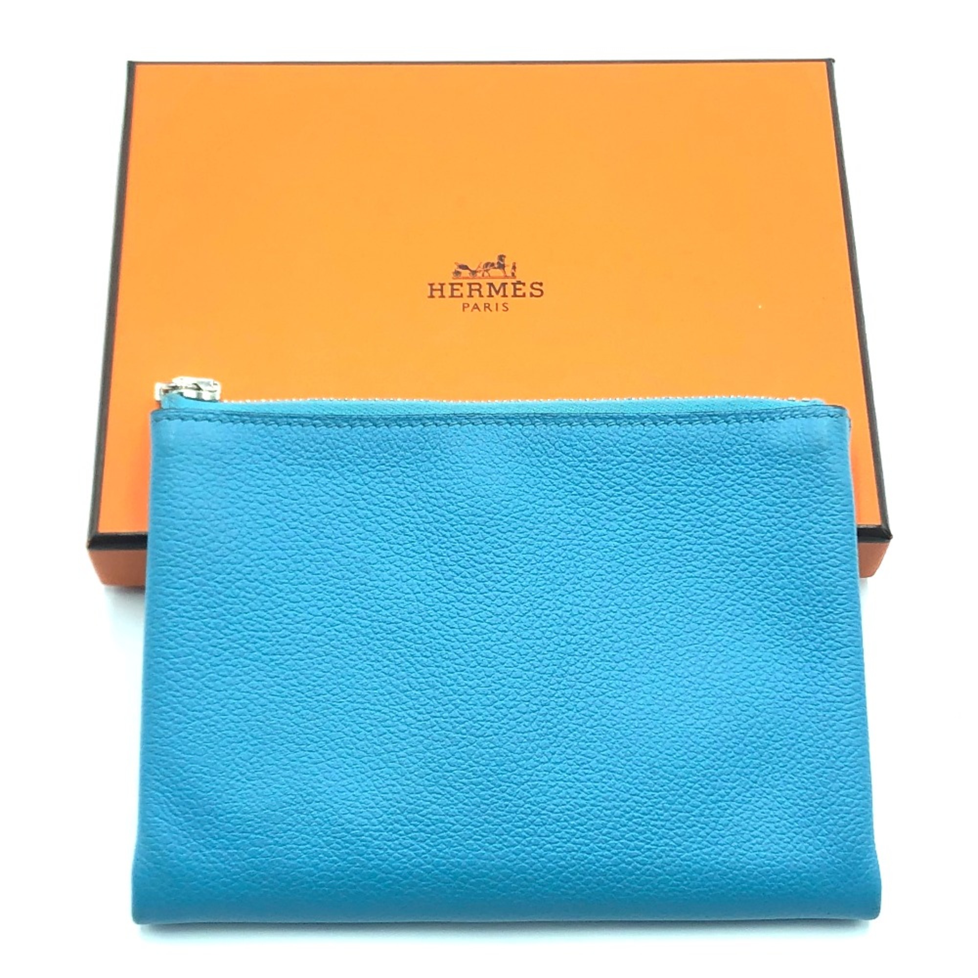 Hermes flat Cosmetics Pouch Pouch Brunol (estimated) blue