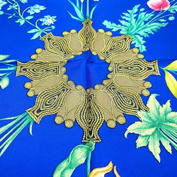 Hermes Flower pattern Carre90 Scarf Navy