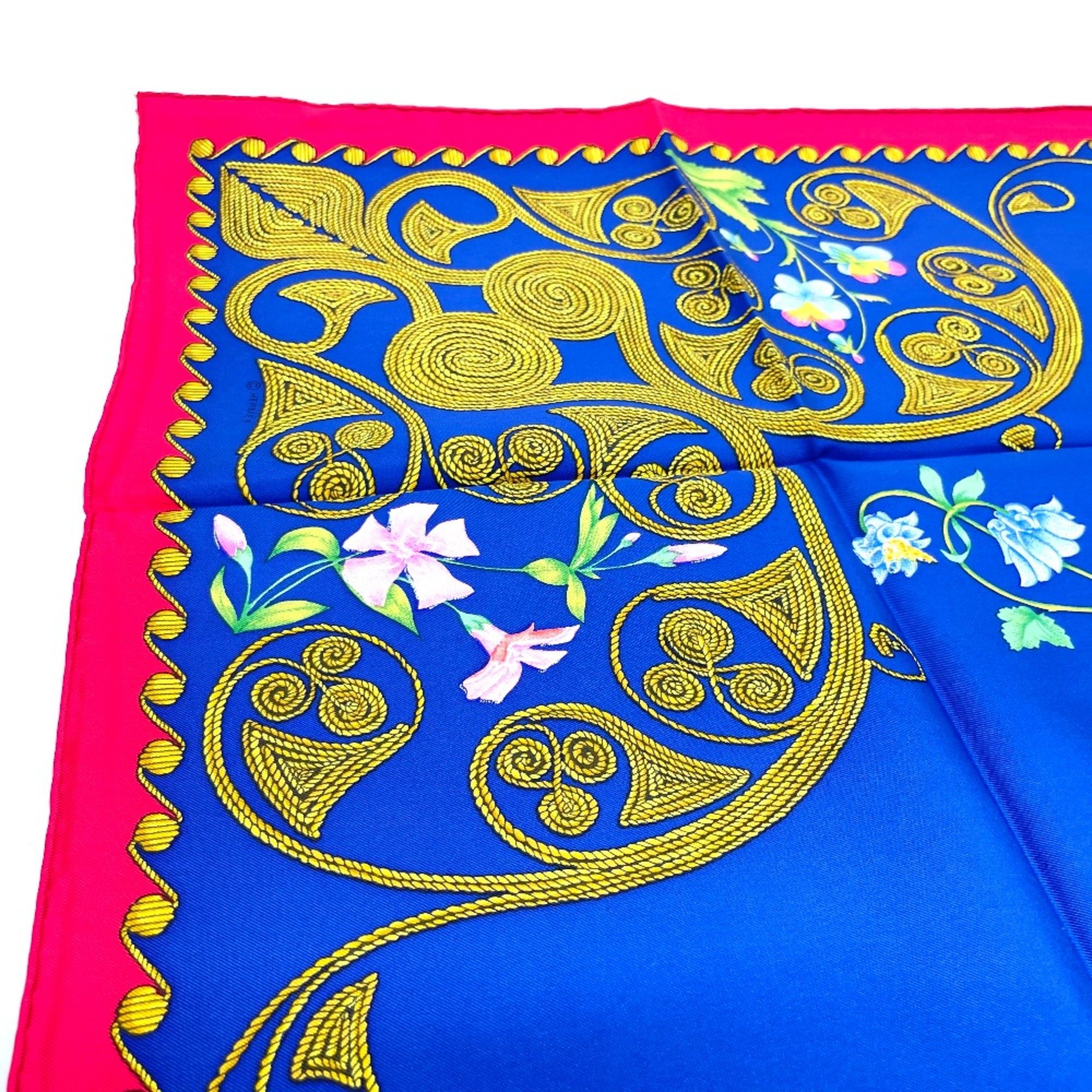 Hermes Flower pattern Carre90 Scarf Navy