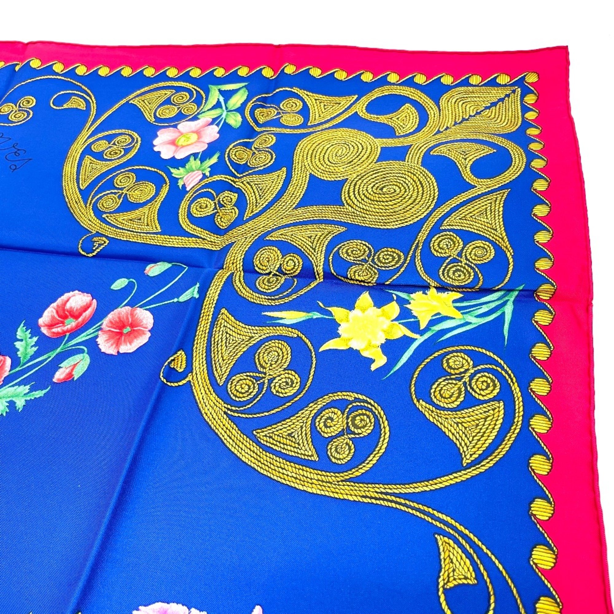 Hermes Flower pattern Carre90 Scarf Navy