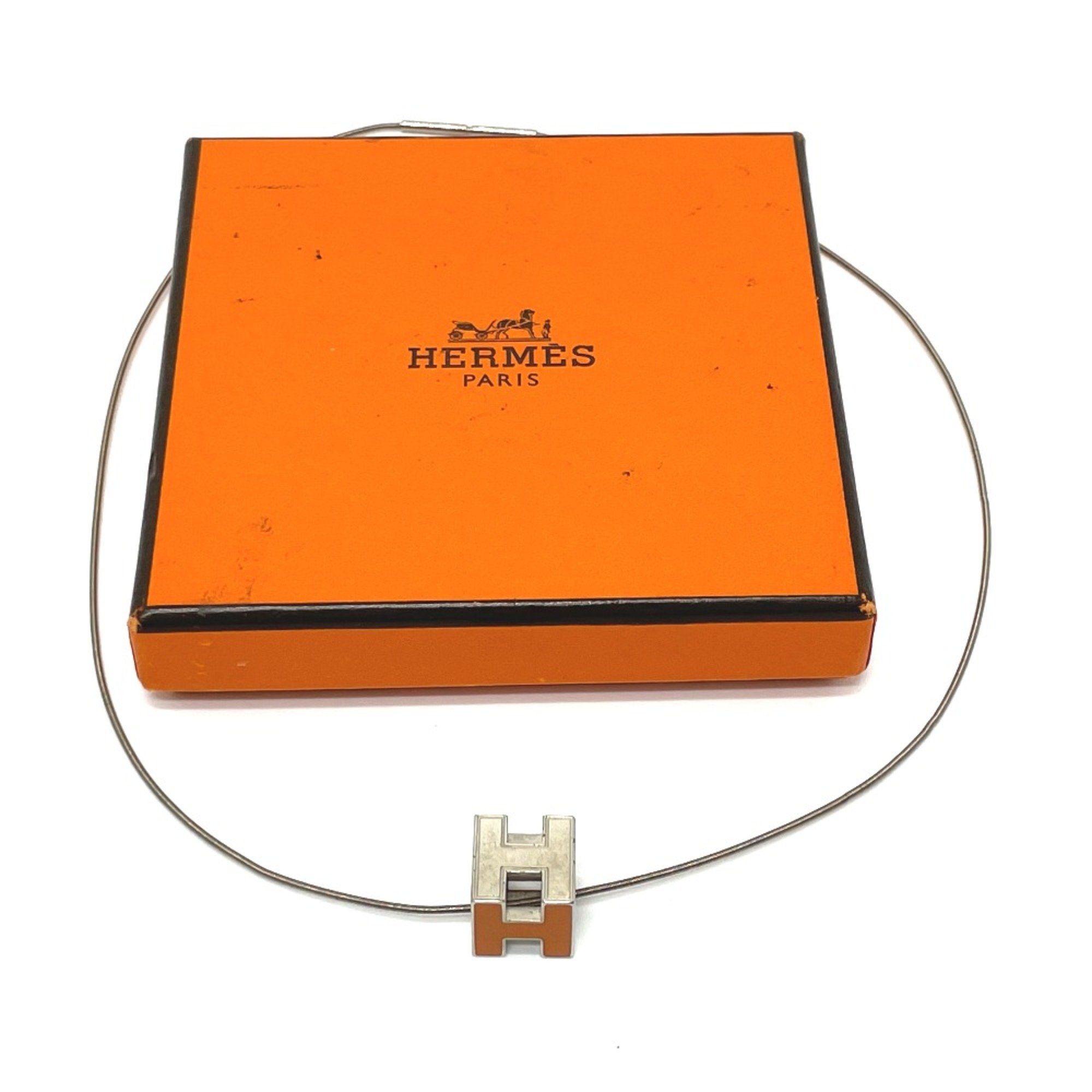 Hermes H cube Necklace Orange x Silver