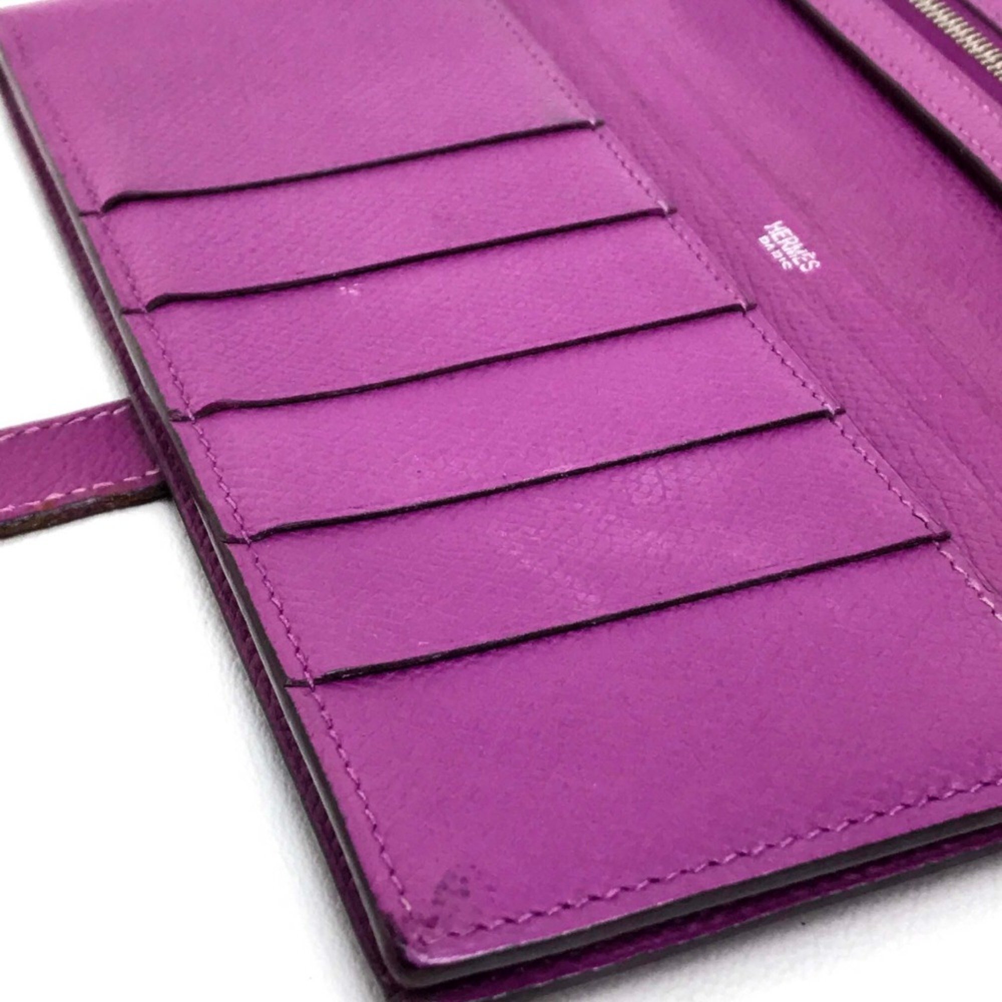 Hermes With gusset Long Wallet cyclamen purple SilverHardware