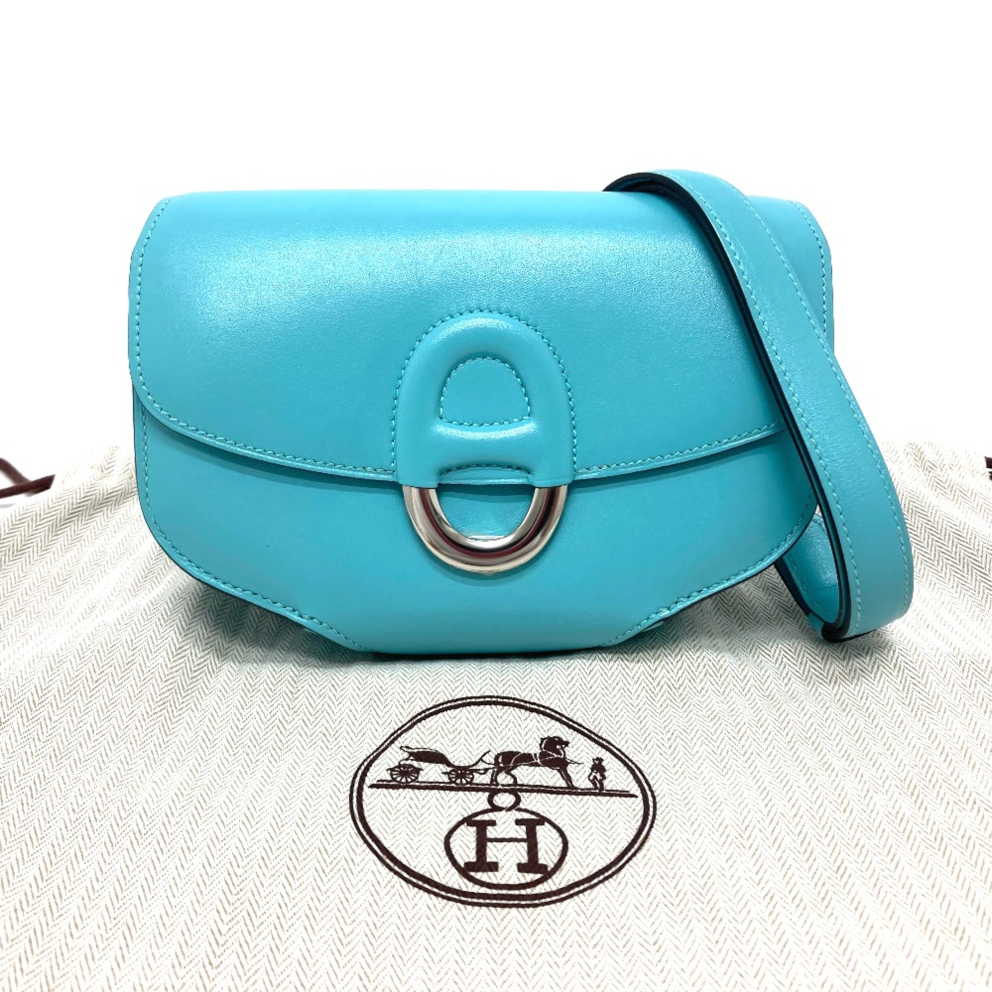 Hermes Mini Shell Schmidy bag shawl Shoulder Bag Blue Atoll blue SilverHardware