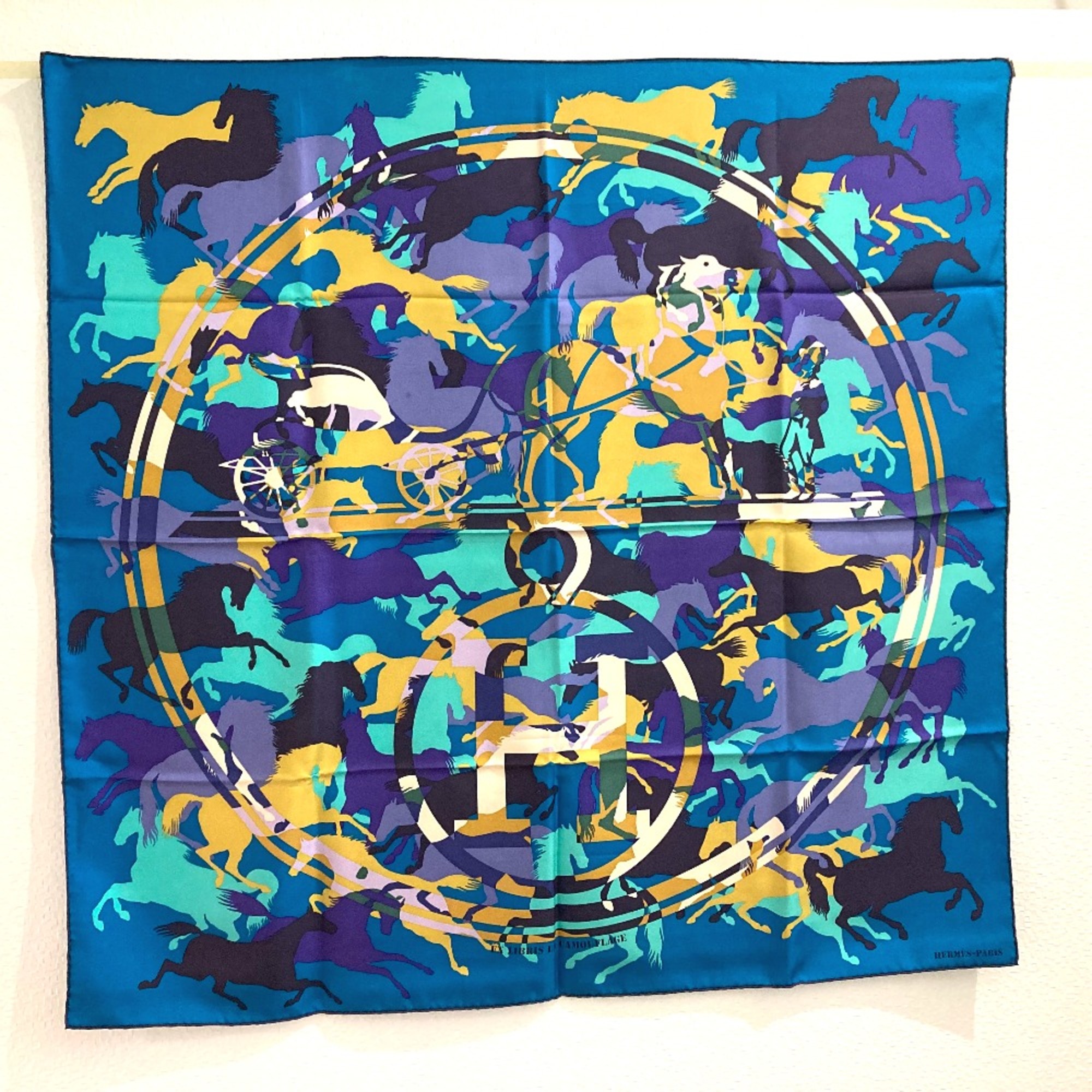 Hermes Carre90 Silk Scarf Scarf Blue Based