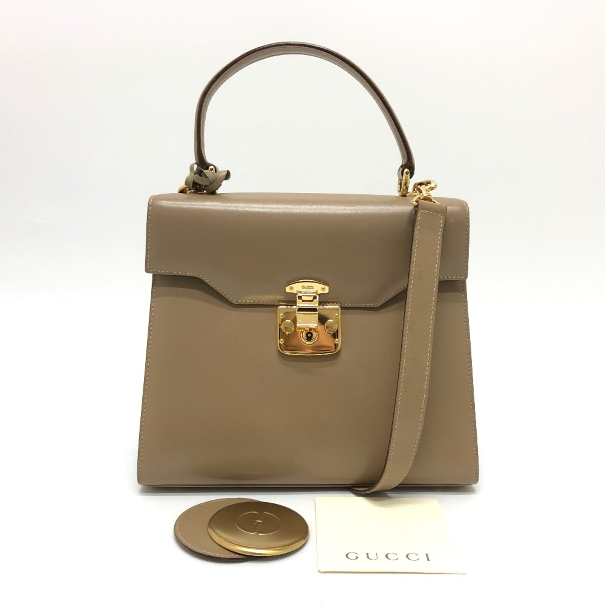 Gucci 2WAY Bag Shoulder Bag Crossbody Hand Bag Beige GoldHardware