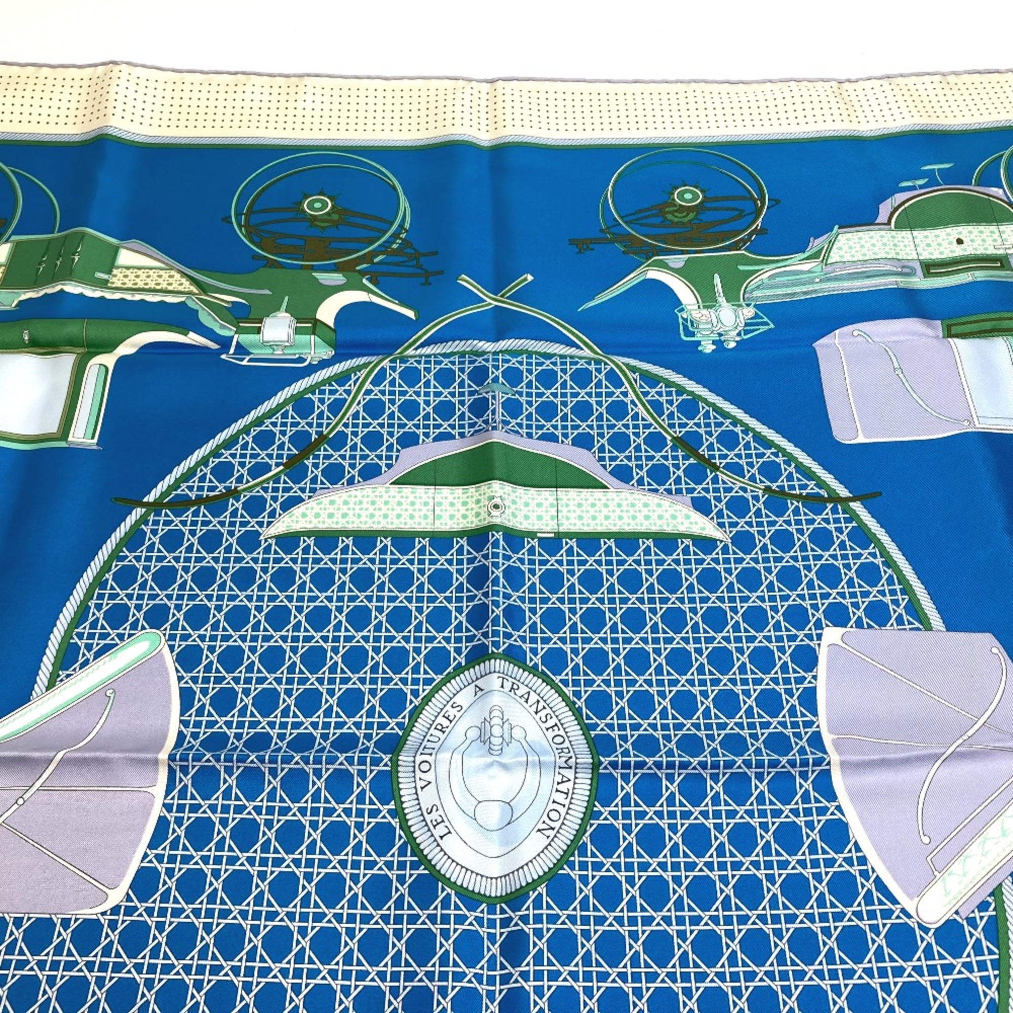 Hermes LA PERRIERE Carre90 Scarf Blue x Green x Ivory