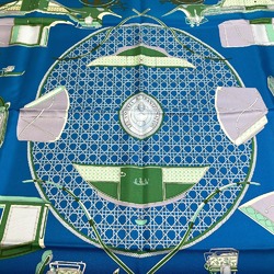 Hermes LA PERRIERE Carre90 Scarf Blue x Green x Ivory