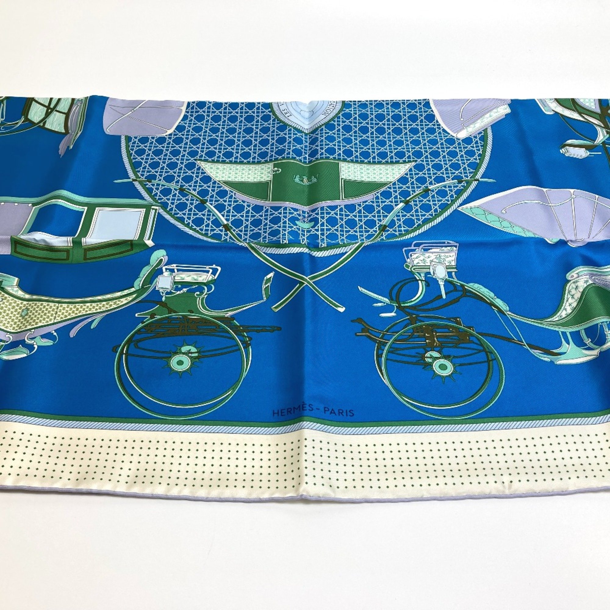 Hermes LA PERRIERE Carre90 Scarf Blue x Green x Ivory