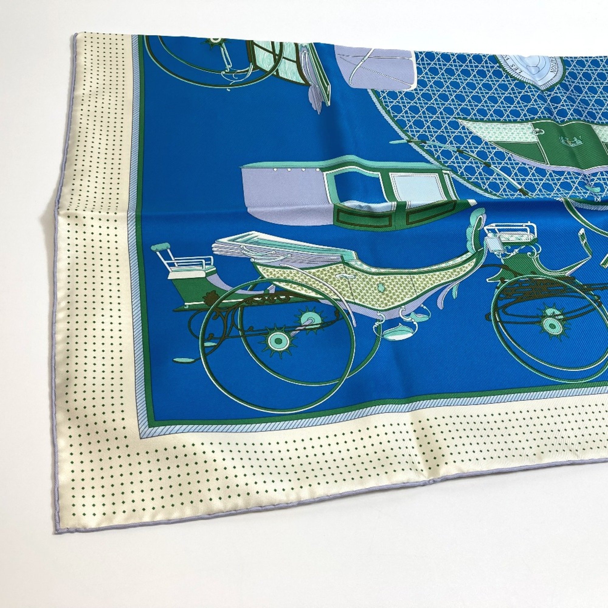 Hermes LA PERRIERE Carre90 Scarf Blue x Green x Ivory