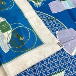 Hermes LA PERRIERE Carre90 Scarf Blue x Green x Ivory