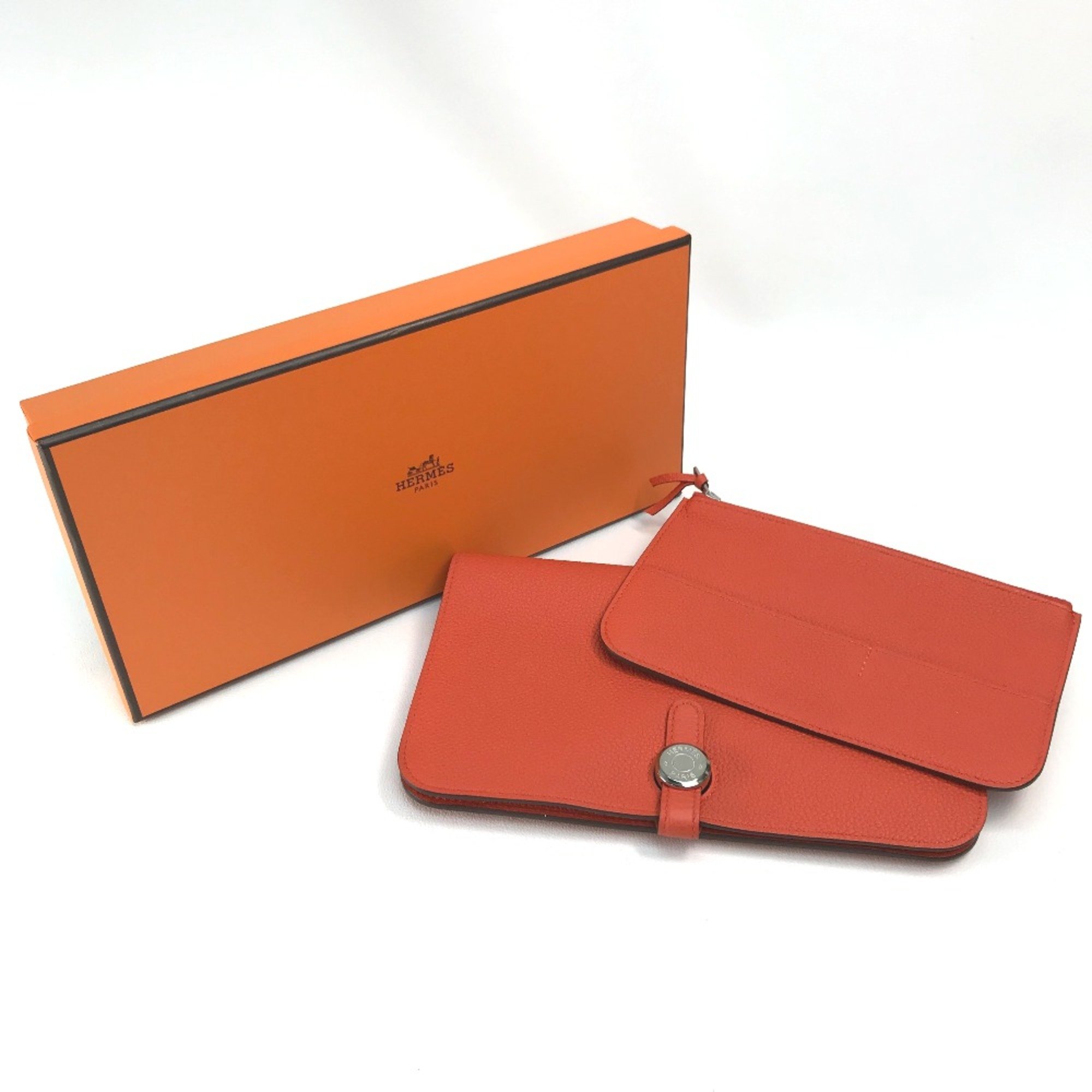 Hermes With coin purse Long Wallet Rouge tomato Orange red