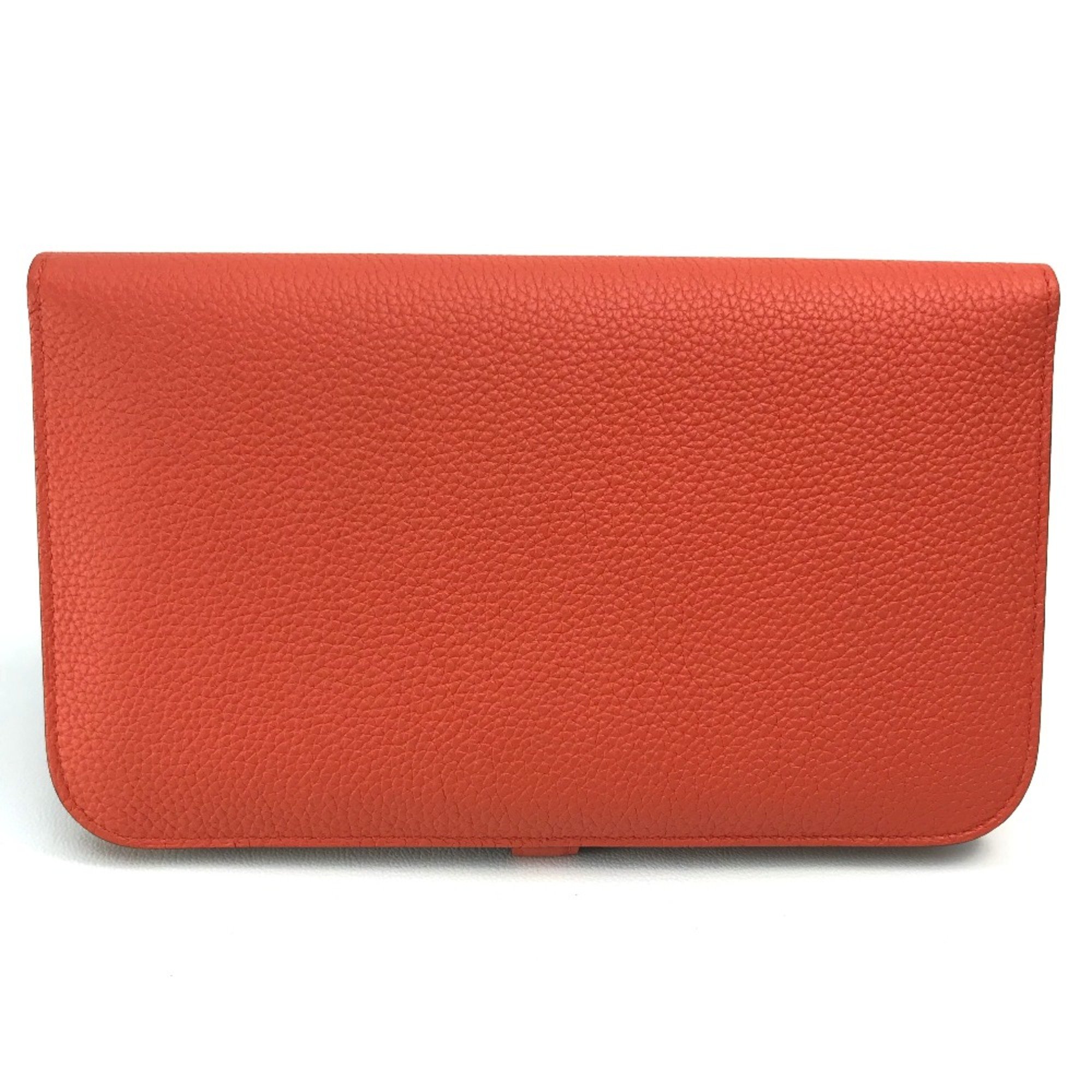 Hermes With coin purse Long Wallet Rouge tomato Orange red