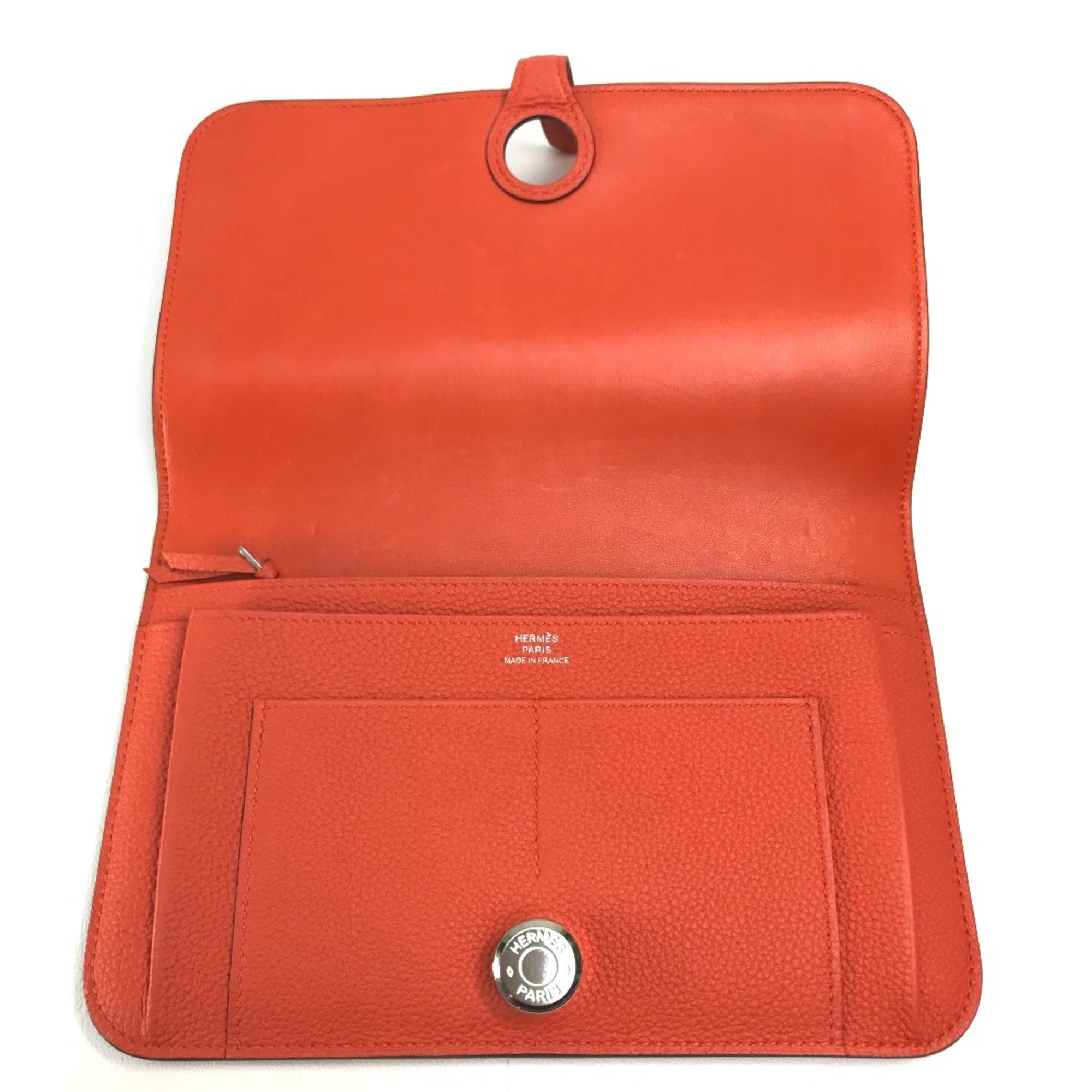 Hermes With coin purse Long Wallet Rouge tomato Orange red