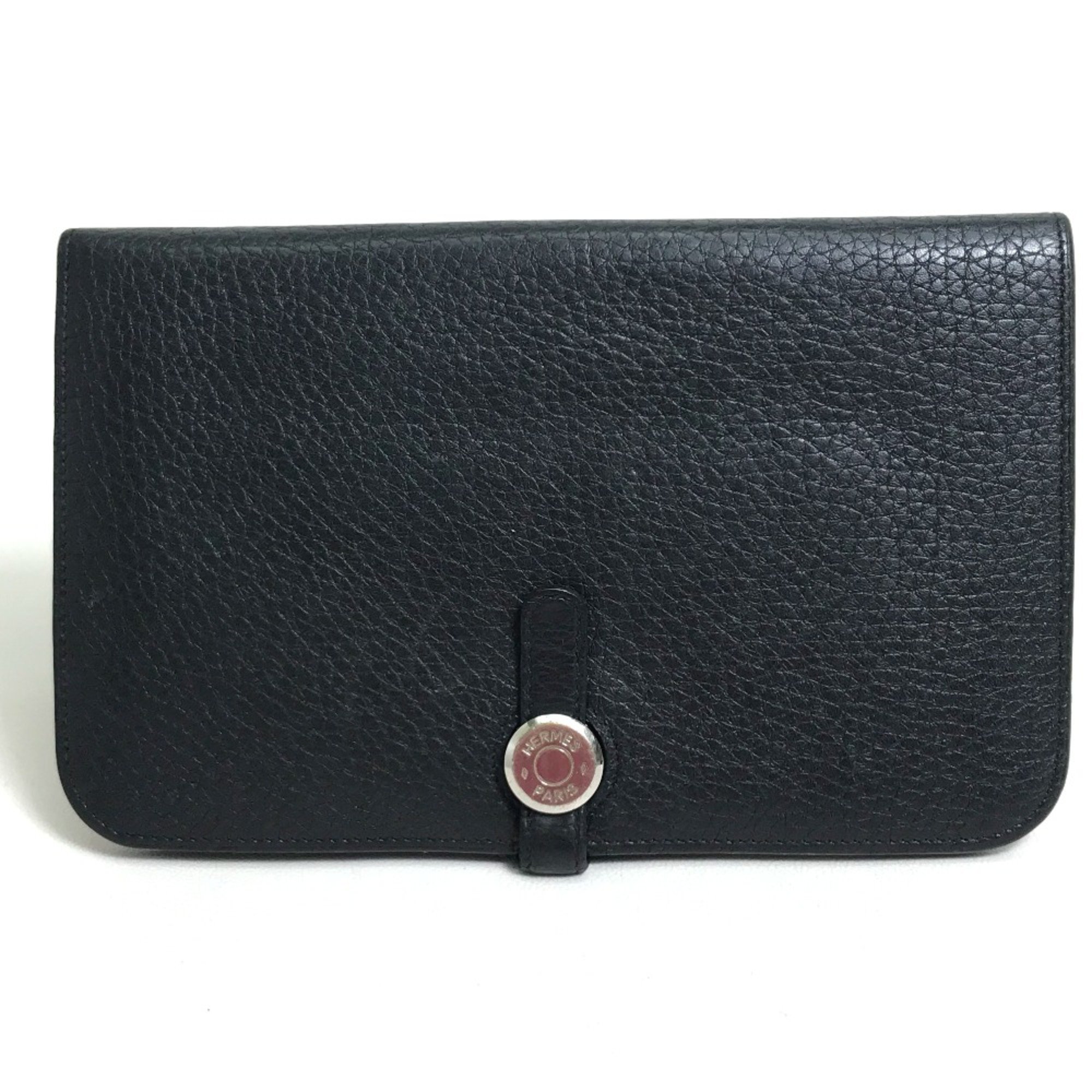 Hermes With coin purse Folded wallet Black SilverHardware