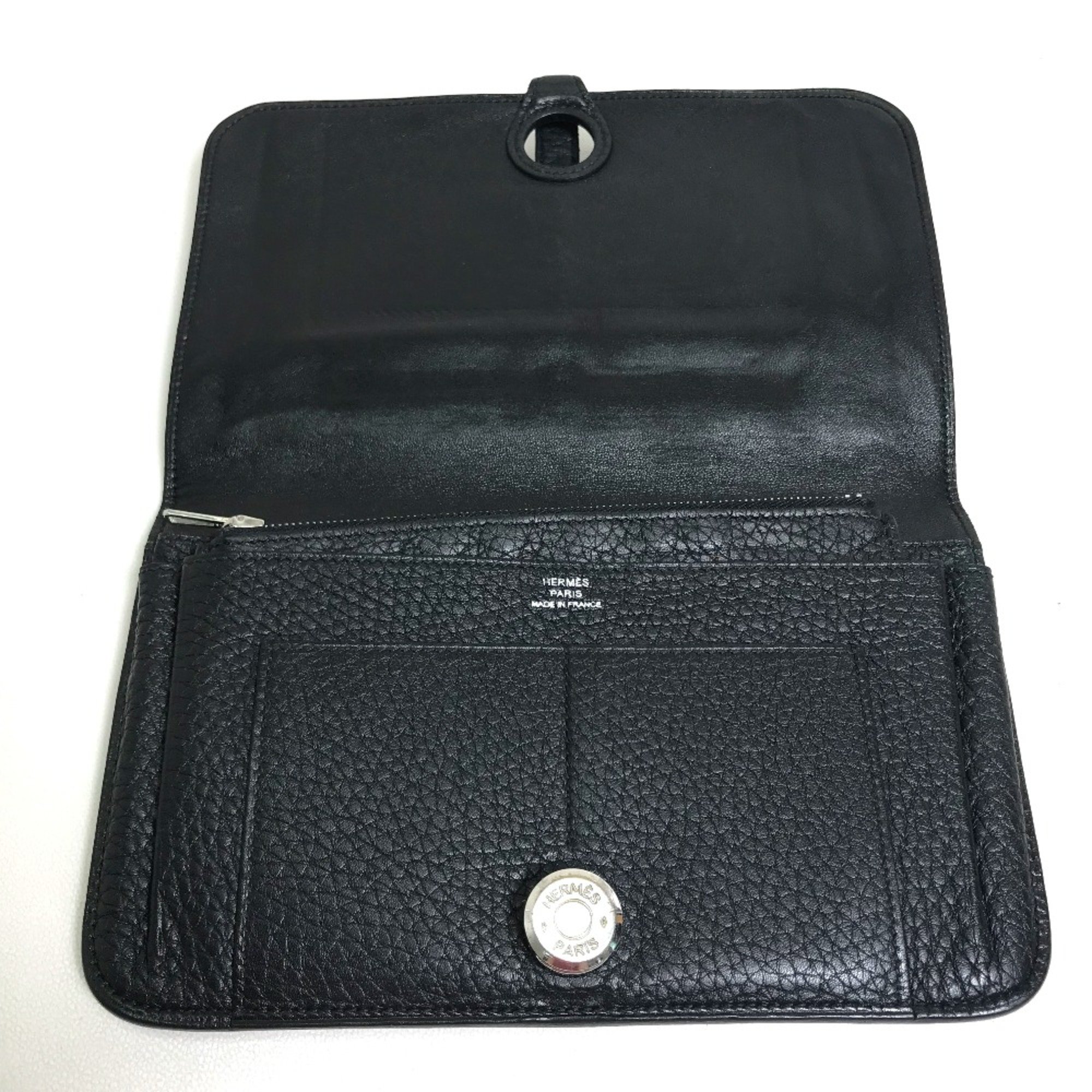 Hermes With coin purse Folded wallet Black SilverHardware