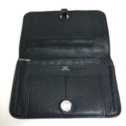 Hermes With coin purse Folded wallet Black SilverHardware