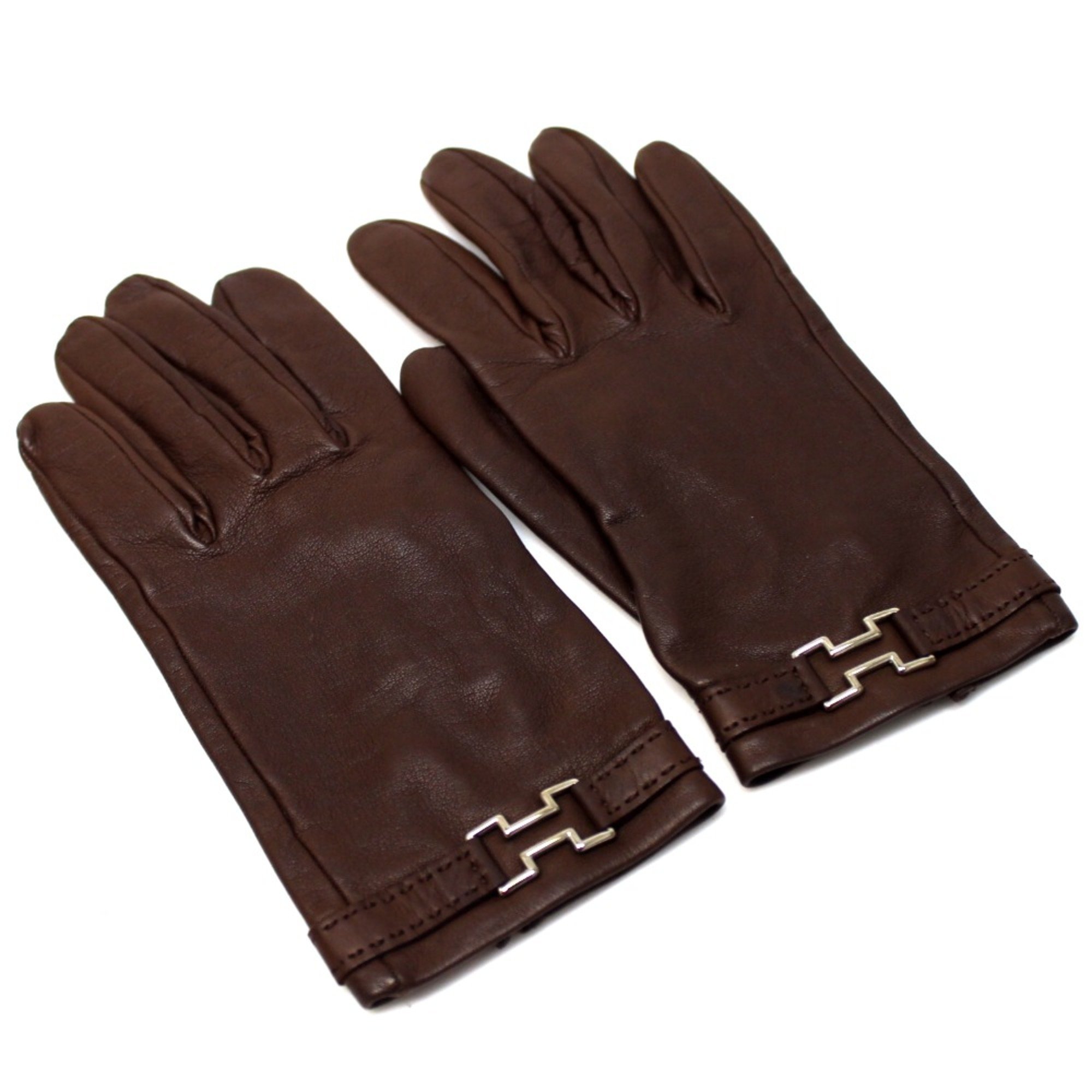 Hermes gloves Miscellaneous goods Glove Brown SilverHardware Brown