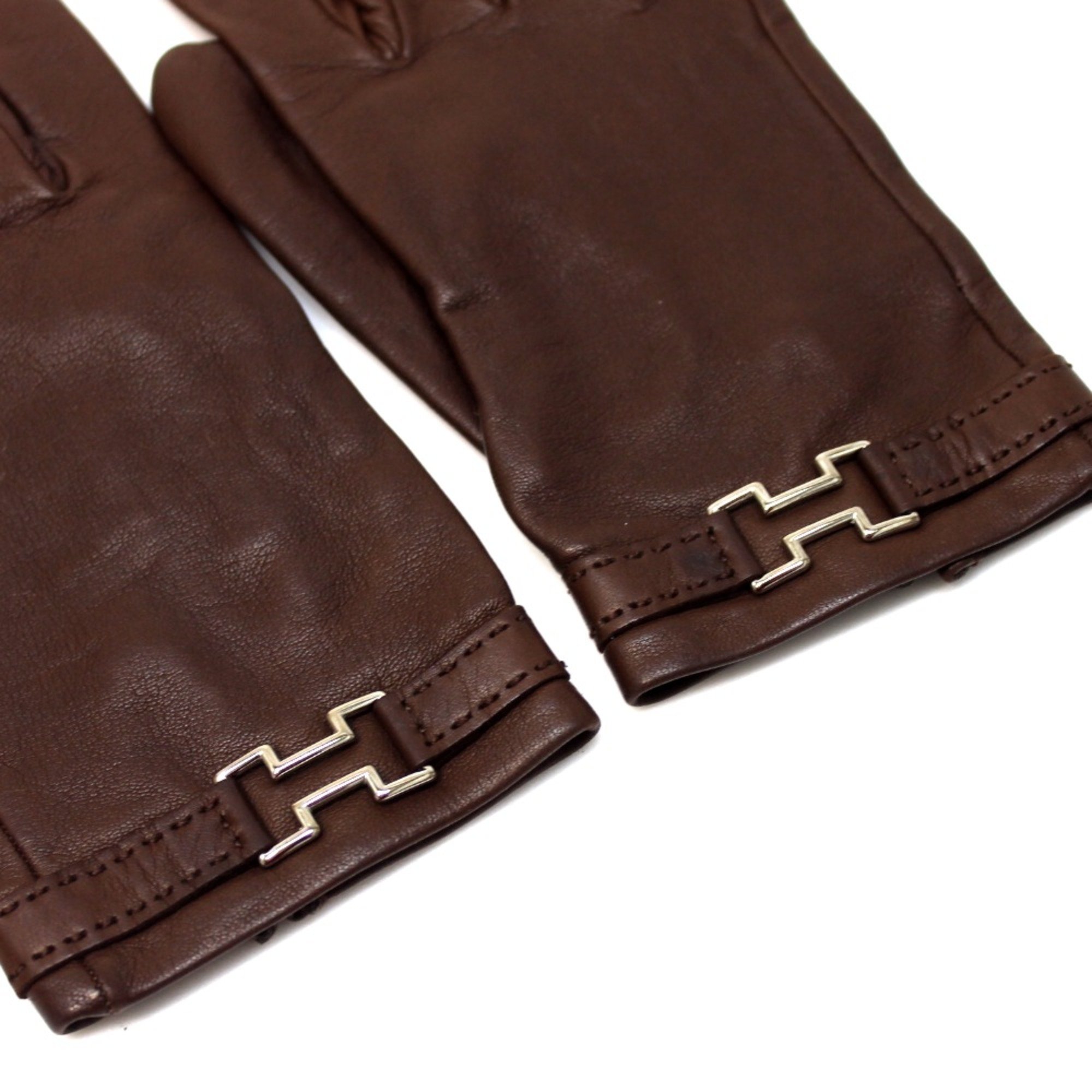 Hermes gloves Miscellaneous goods Glove Brown SilverHardware Brown