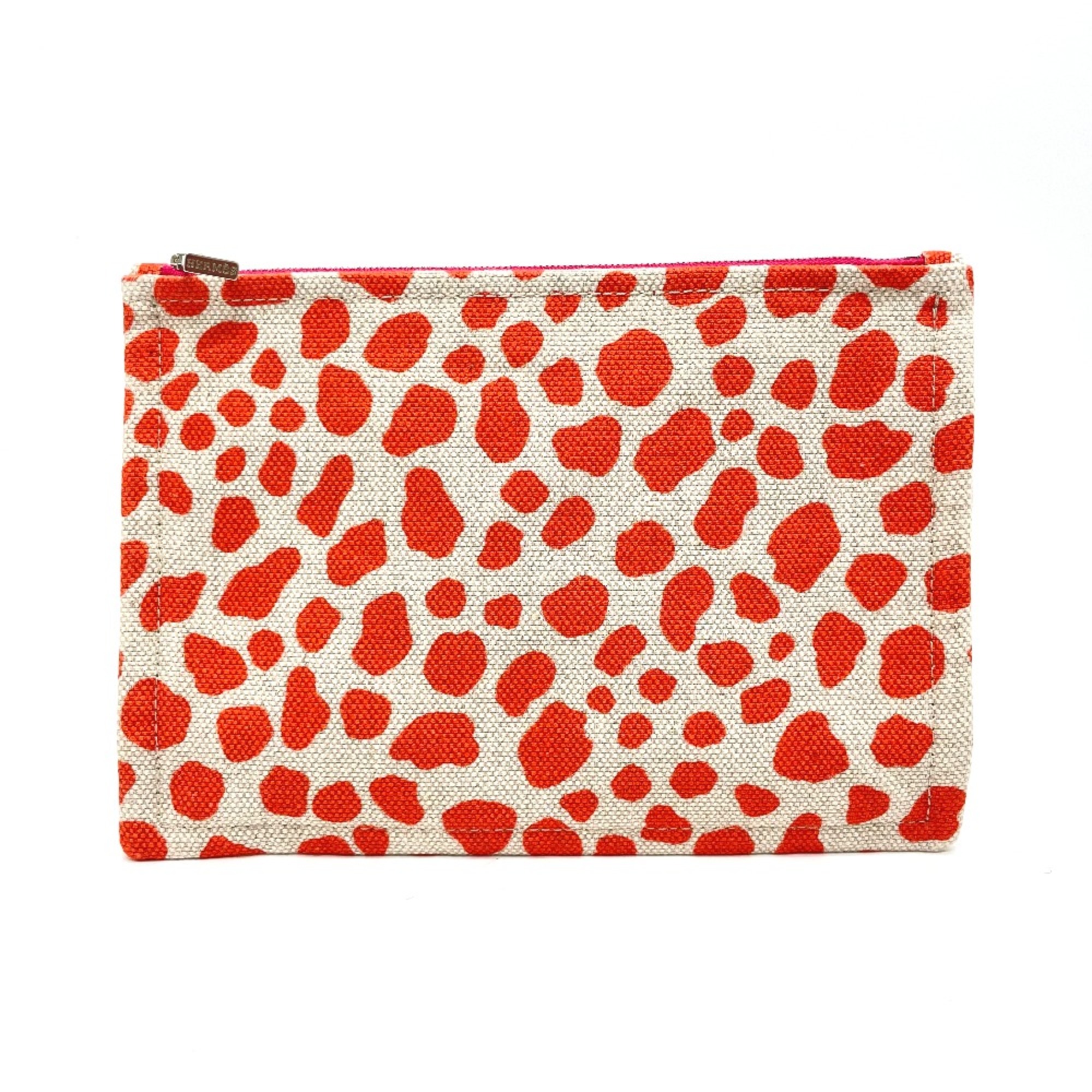 Hermes Leopard Cosmetics Pouch Orange x Beige