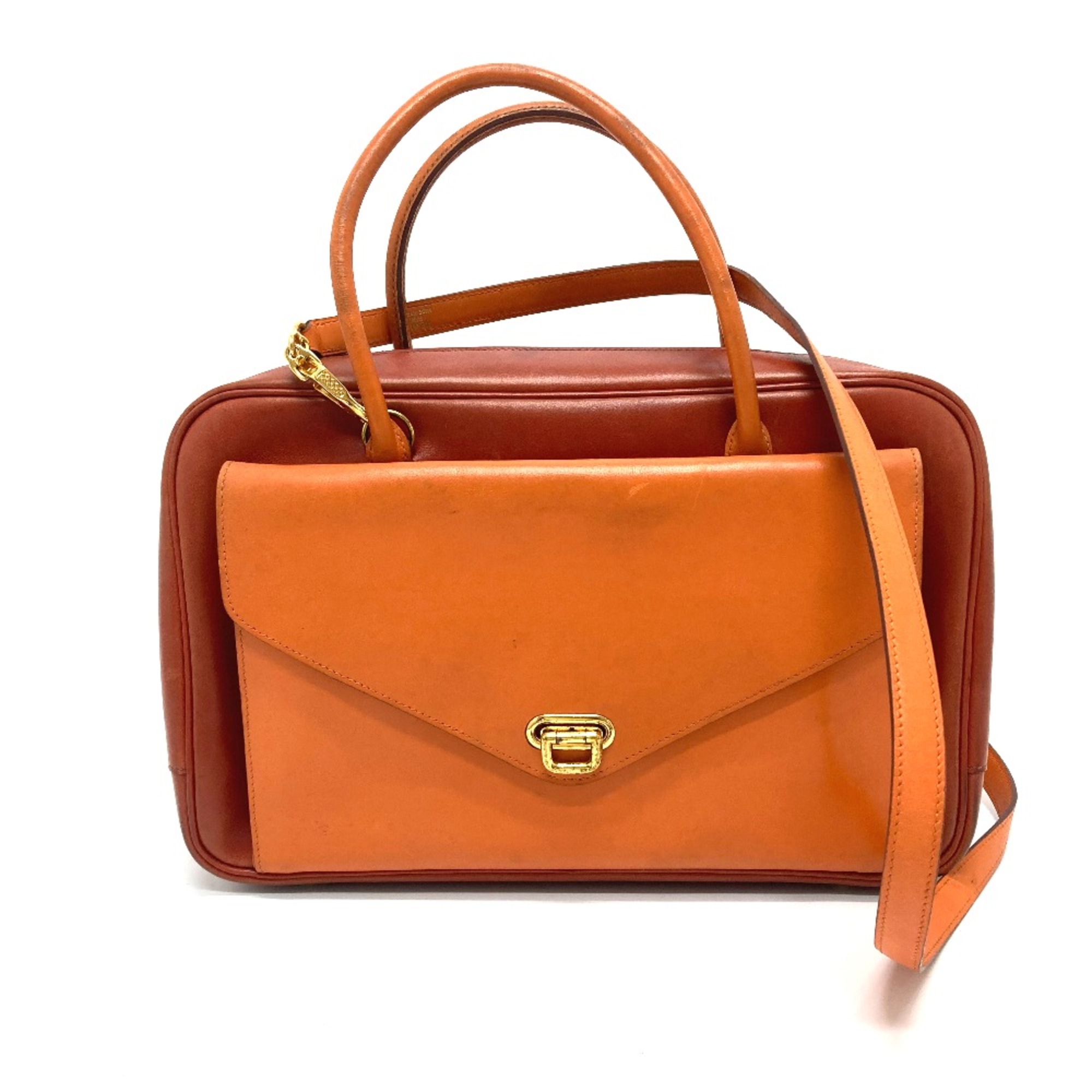 Hermes 2WAY Shoulder Bag Hand Bag Orange Based