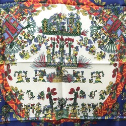 Hermes Carre90 ethnic Scarf Blue x Red x White Multicolore