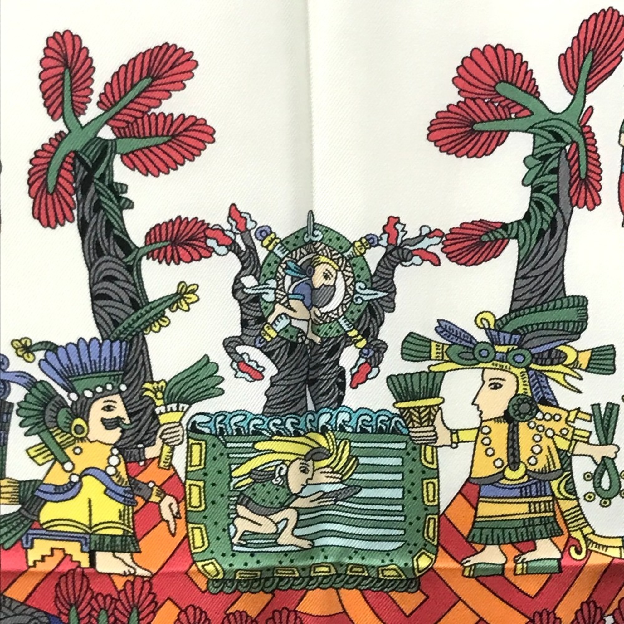 Hermes Carre90 ethnic Scarf Blue x Red x White Multicolore