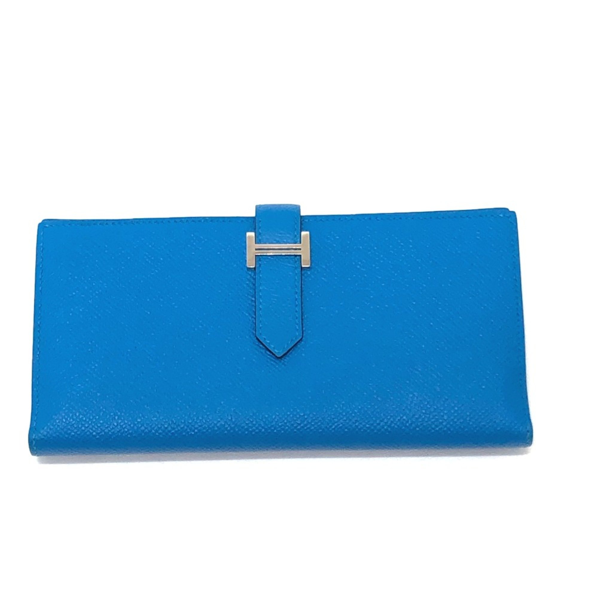 Hermes Bearn Souffle Bifold Long Wallet Blue Zanzibar blue SilverHardware