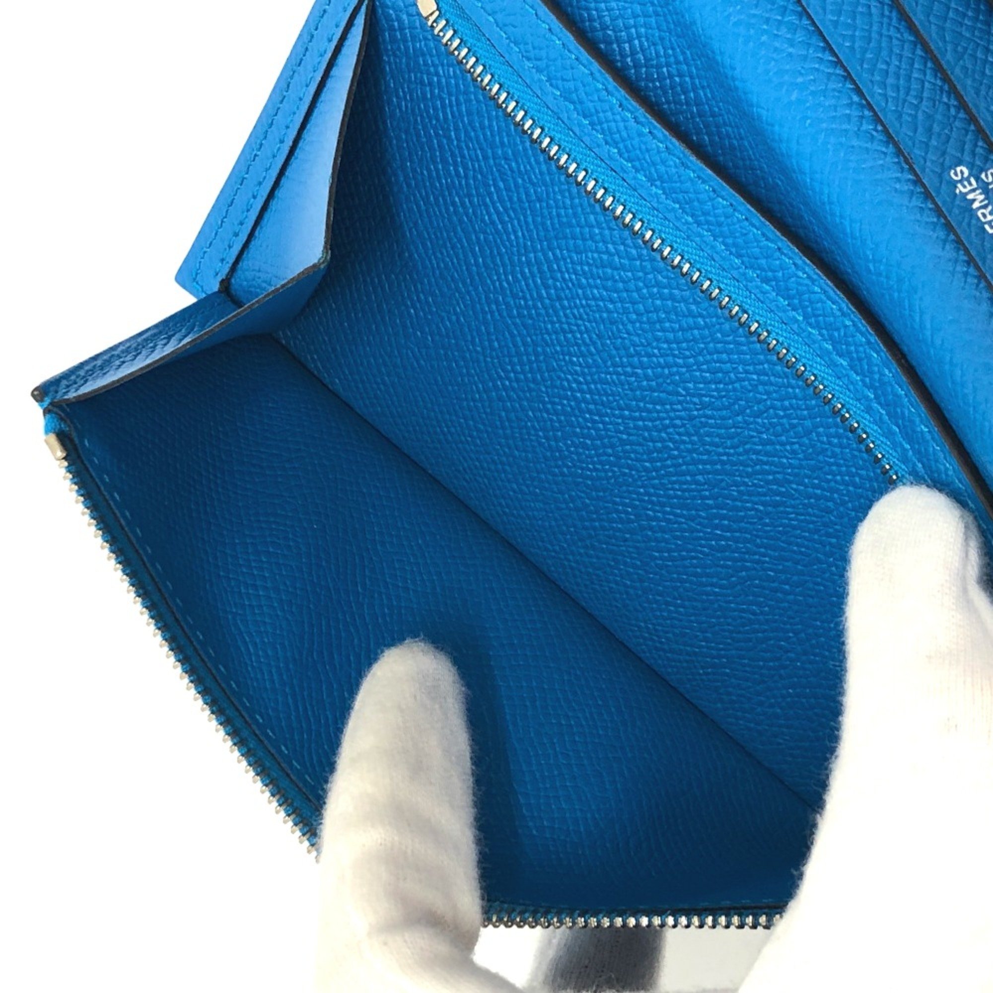 Hermes Bearn Souffle Bifold Long Wallet Blue Zanzibar blue SilverHardware