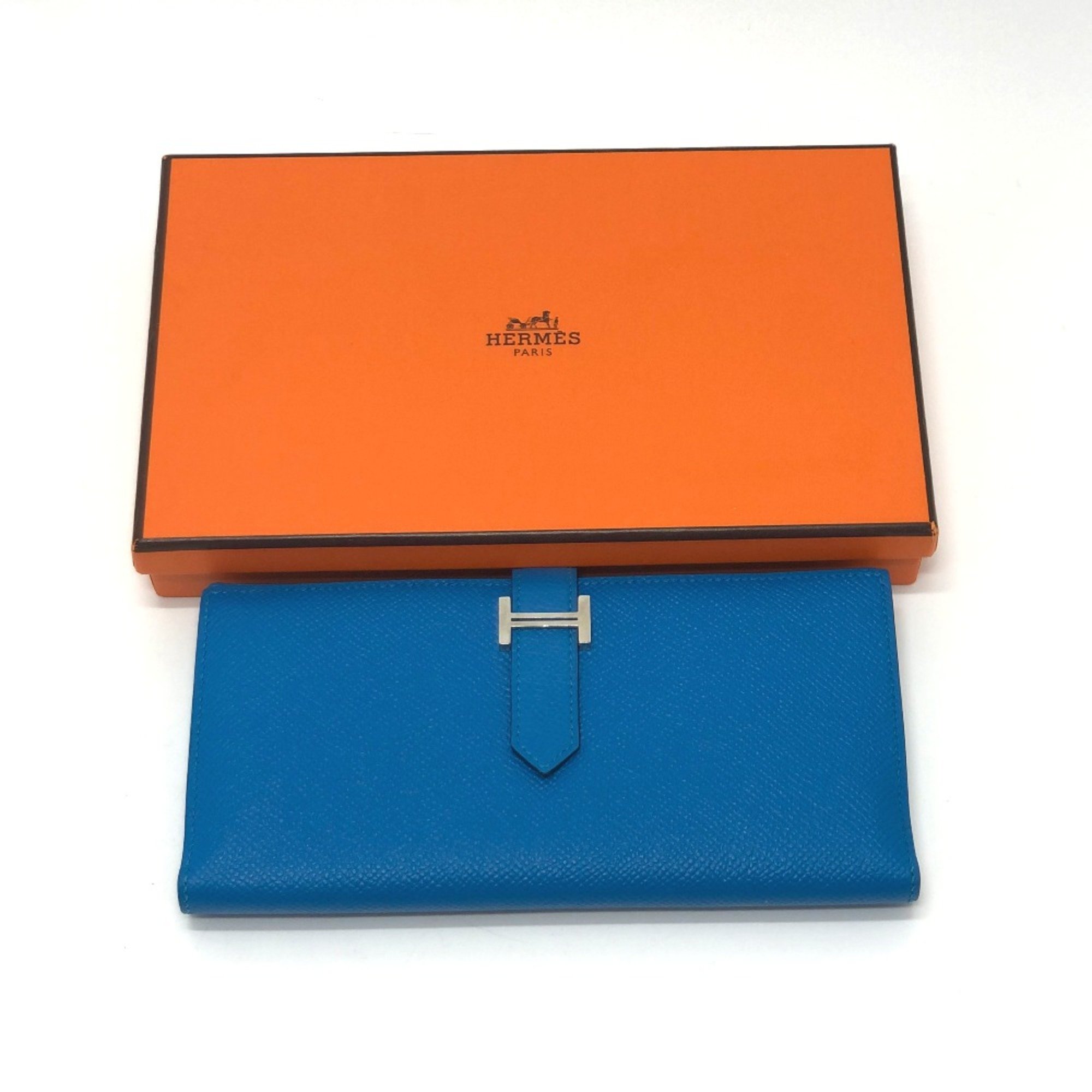 Hermes Bearn Souffle Bifold Long Wallet Blue Zanzibar blue SilverHardware