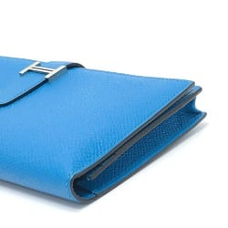 Hermes Bearn Souffle Bifold Long Wallet Blue Zanzibar blue SilverHardware